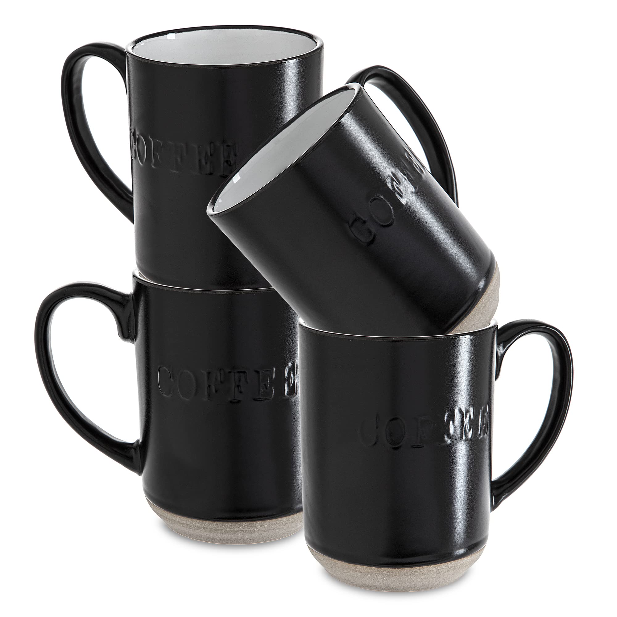 Sheffield Home Set of Stoneware Coffee Mugs- 4 Printed Coffee Cups, Tea Cups, Latte Mugs 16 oz - Like New