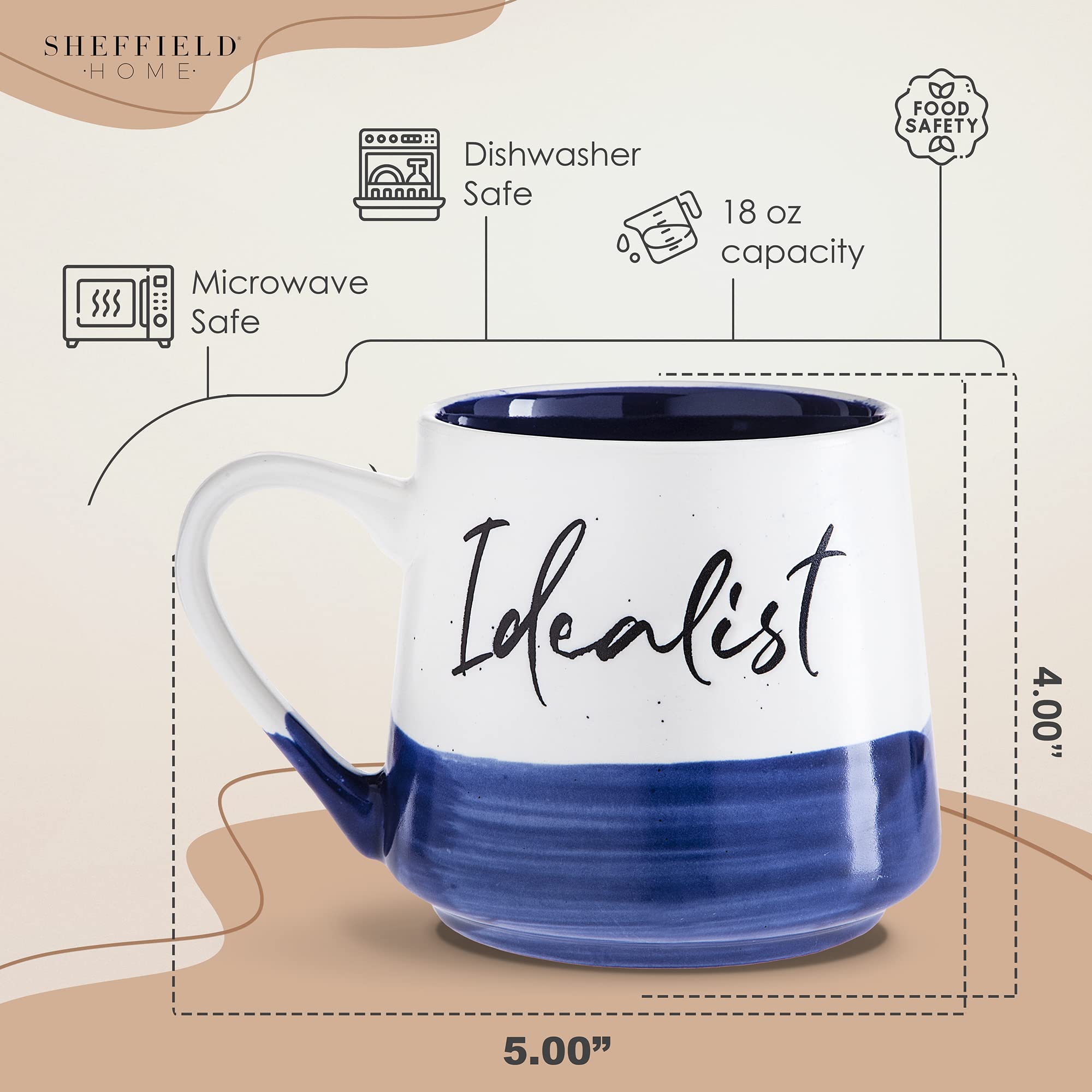 Sheffield Home Stoneware Coffee Mugs- Stylish and Trendy Inspirational Coffee Cups, Mugs for Tea, Latte Mug, and Hot Chocolate, 18 oz, (Idealist)