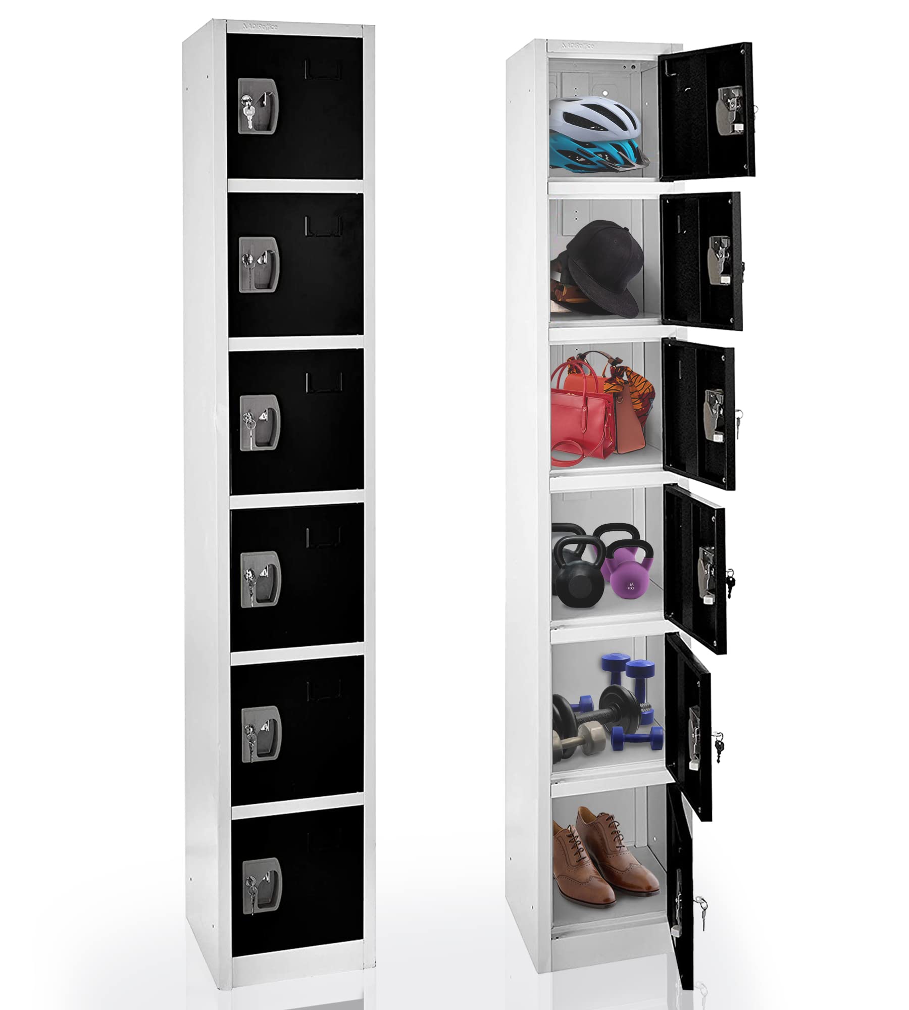 AdirOffice Large School Locker with 6 Doors 6 Hooks Storage Locker for Garage Storage - Office Storage Lockers (6 Door, Variation) - Like New