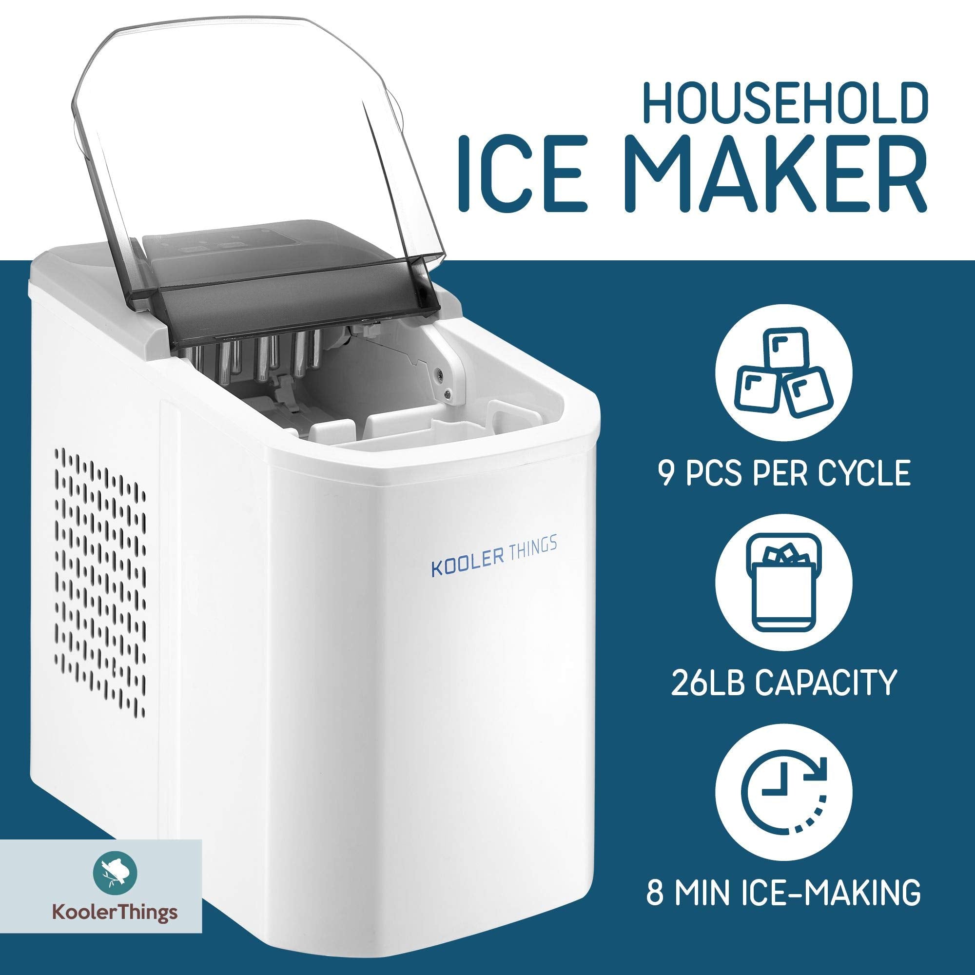 Automatic Self-Cleaning Portable Electric Countertop Ice Maker Machine With Handle, 9 Bullet Ice Cubes Ready in 7 minutes, Up to 26lbs in 24hrs With Ice Scoop and Basket - Like New