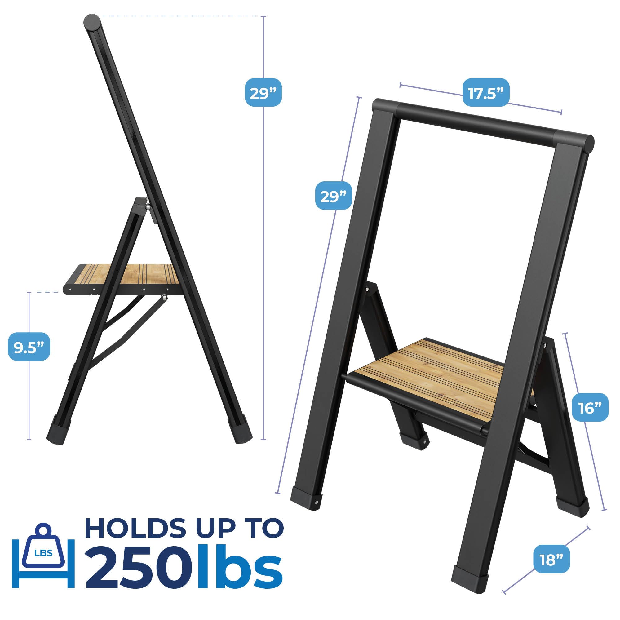 Sorfey Premium Folding 3 Step Ladder for Adults - Heavy Duty Silver Aluminum Step Stool Ladder with Gray Wood - Like New