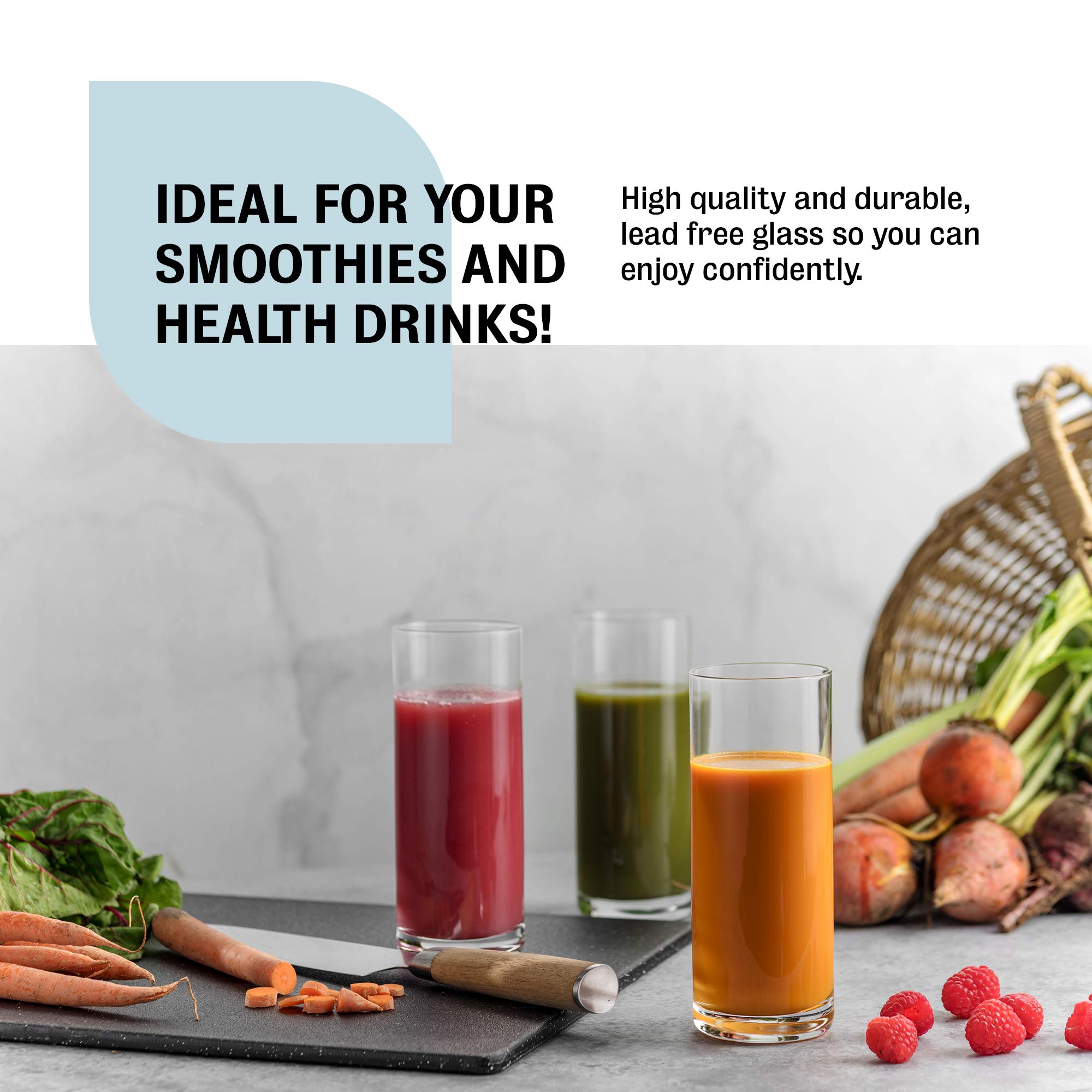 BENETI Premium Highball Glasses Drinking Set of 6 | Made in Europe | Highly Durable Clear Crystal Tall Glass Cups, for Water, Juice, Wine, Cocktail, Iced Coffee, Whiskey - Like New