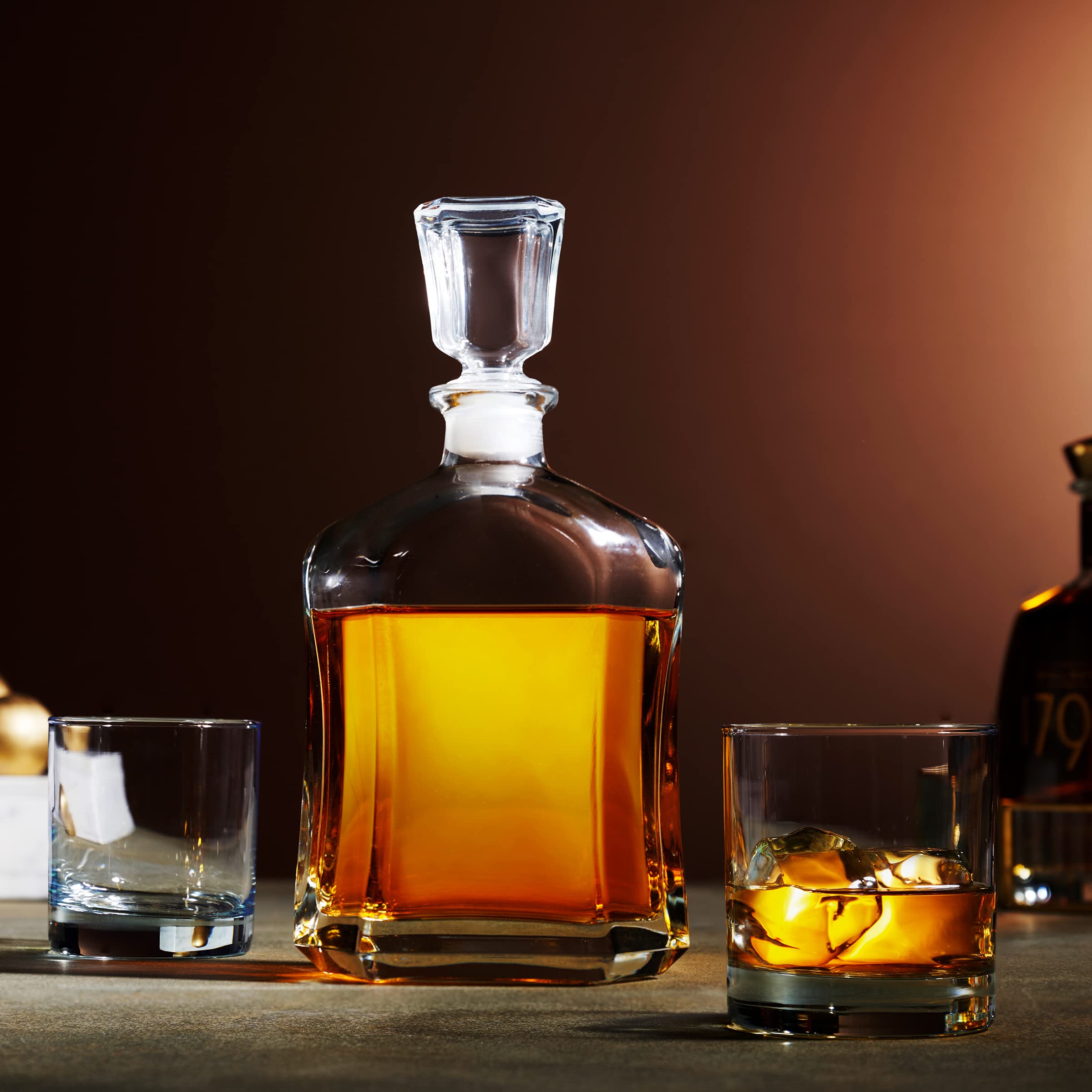 Whiskey Decanter Set with Whiskey Glasses and Airtight Stopper for Vodka, Bourbon, Brandy. Italian Glass | 23.75oz with 2 pack 11oz glasses, Made in Italy - Acceptable