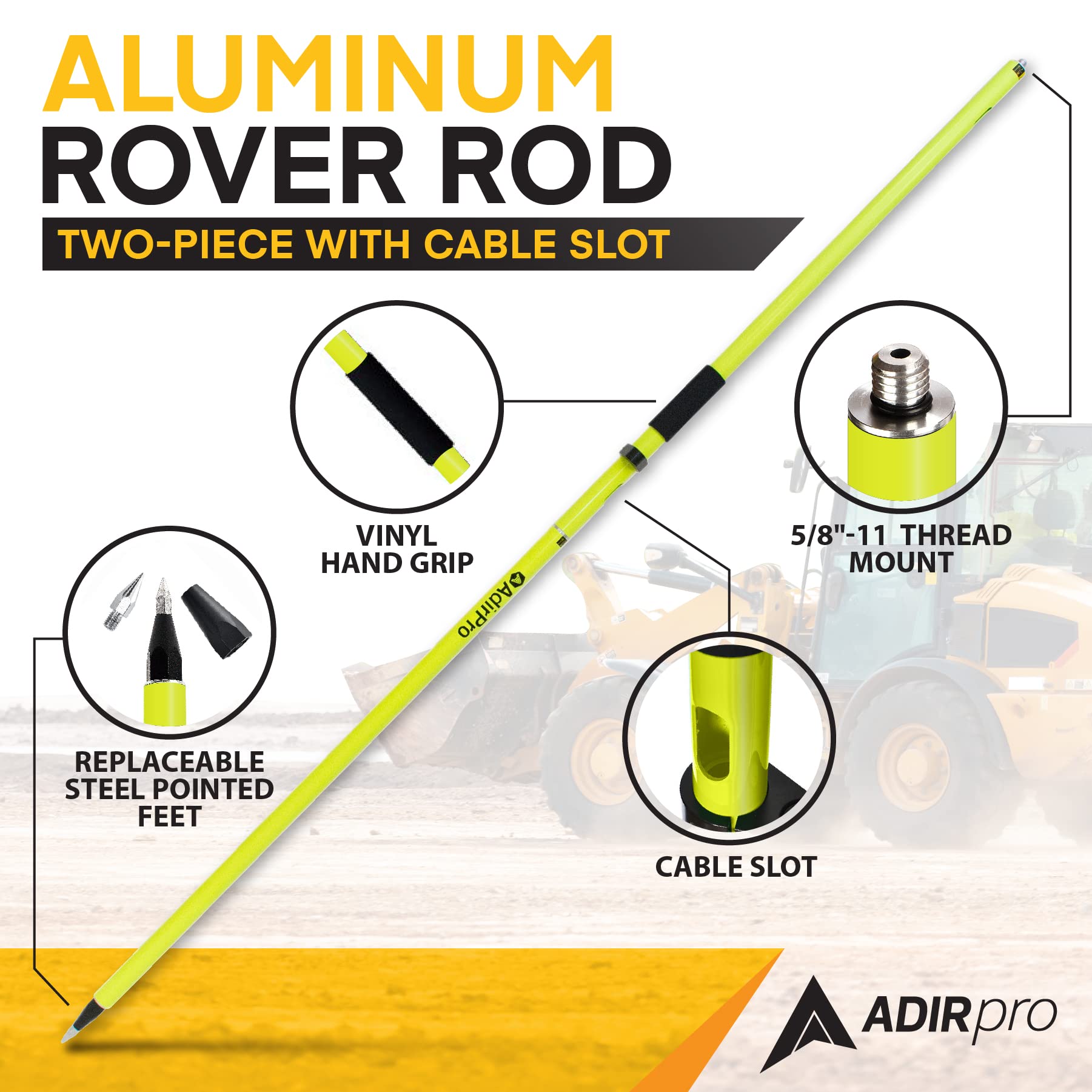 AdirPro 2m Two-Piece GPS Rover Rod – Lightweight & Accurate Aluminum Surveying Rod w/Replaceable Metal Tip – For Professional & Personal Use - Like New