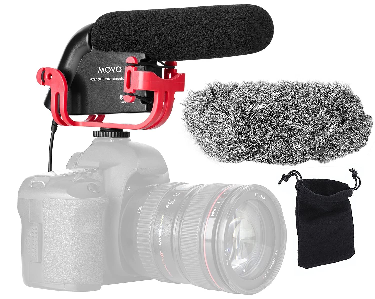 Movo VXR4000R-PRO Directional Condenser Shotgun Microphone with Shockmount, Low Cut Filter, Audio Gain + Attenuation, Foam + Deadcat Windscreens and Case - Like New