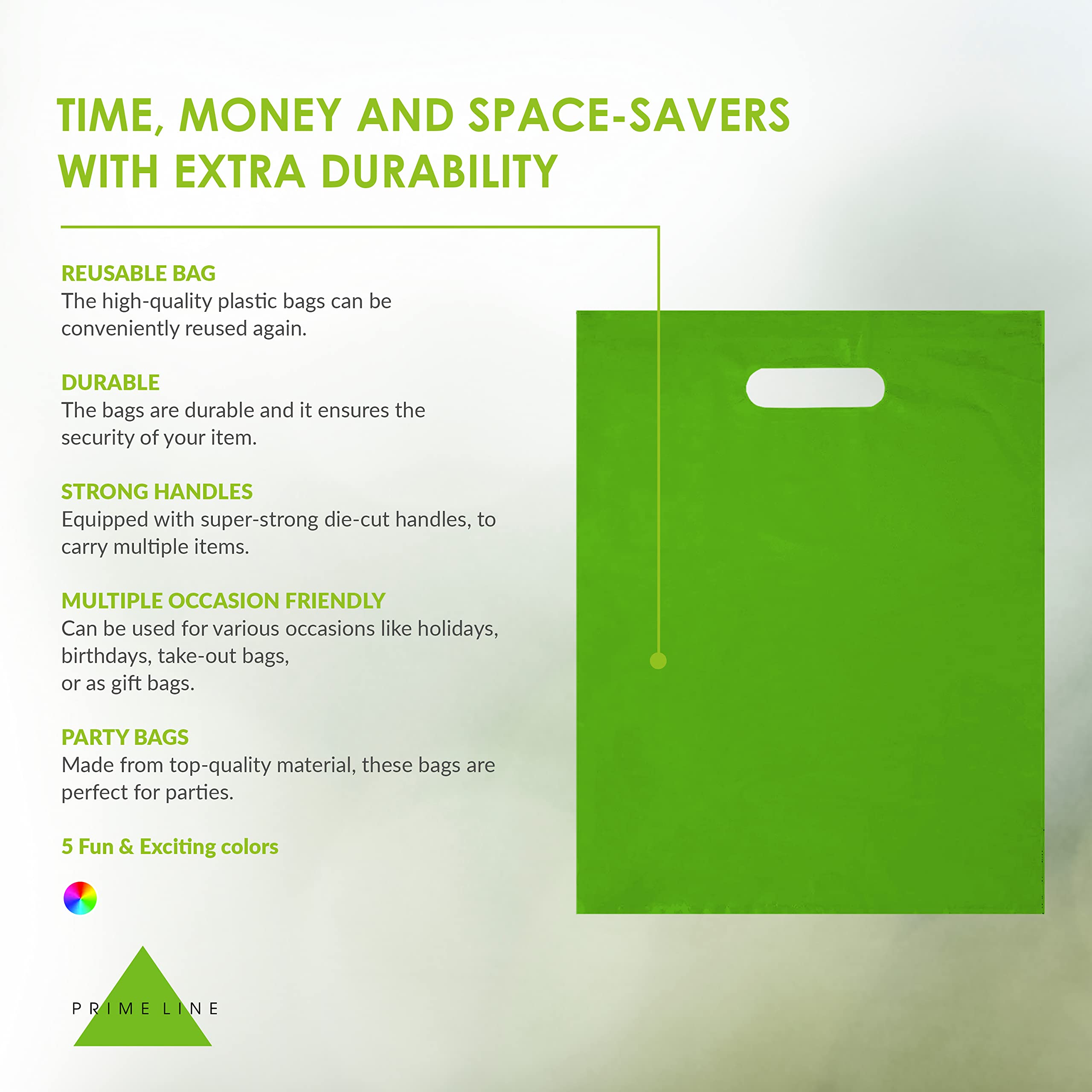 Merchandise Bags - 9x12 Inch 100 Pack Plastic Bags for Small Business, Multi Color Retail Shopping Totes with Handles in Bulk for Boutiques, Stores, Kids Birthday Parties, Favors, Goodies, Thank You - Very Good