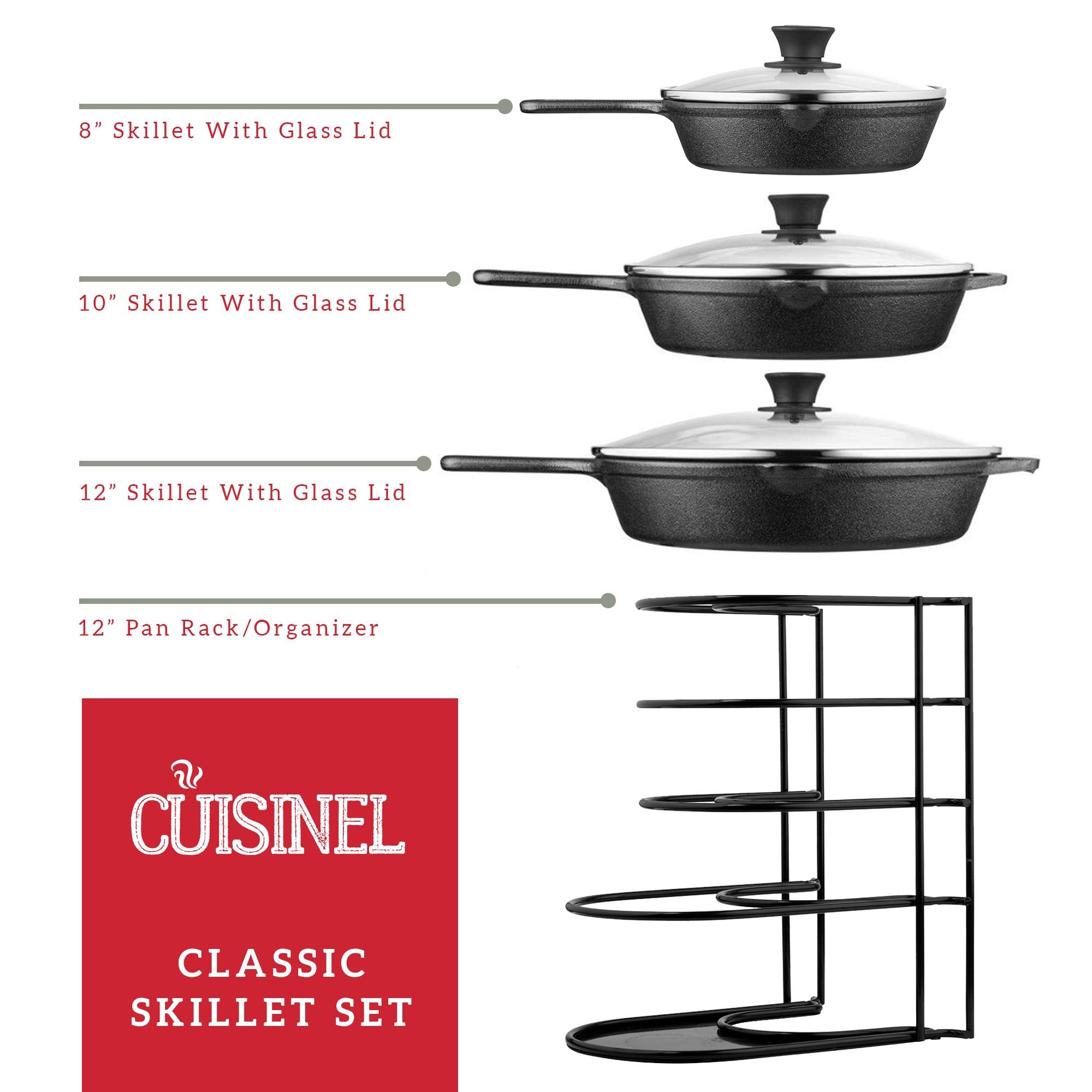 Cuisinel Cast Iron Skillet - Preseasoned Cookware - Indoor/Outdoor Camping Accessories - Omelettes, Eggs, Chef's Frying Pan  - Good