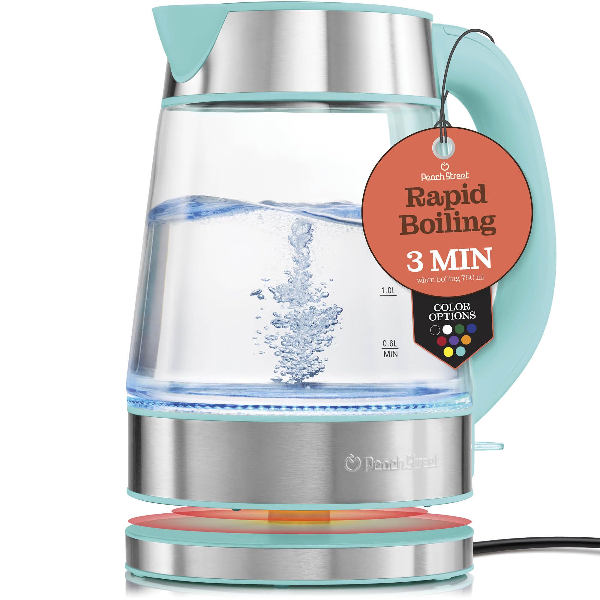 Speed-Boil Electric Kettle - 1.7L Water Boiler 1500W, Coffee & Tea Kettle Borosilicate Glass, Easy Clean Wide Opening, Auto Shut-Off, Cool Touch Handle, LED Light. 360° Rotation - Like New