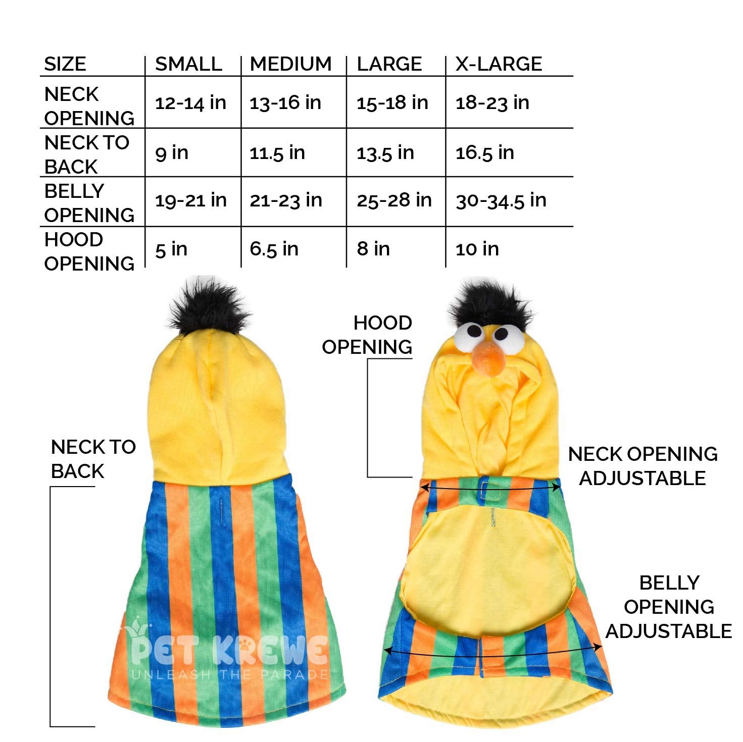 Pet Krewe Bert Costume - Sesame Street Bert Dog Costume - Fits Small, Medium, Large and Extra Large Pets - Perfect for Halloween, Christmas Holiday, Parties, Photoshoots, Gifts for Dog Lovers - Like New