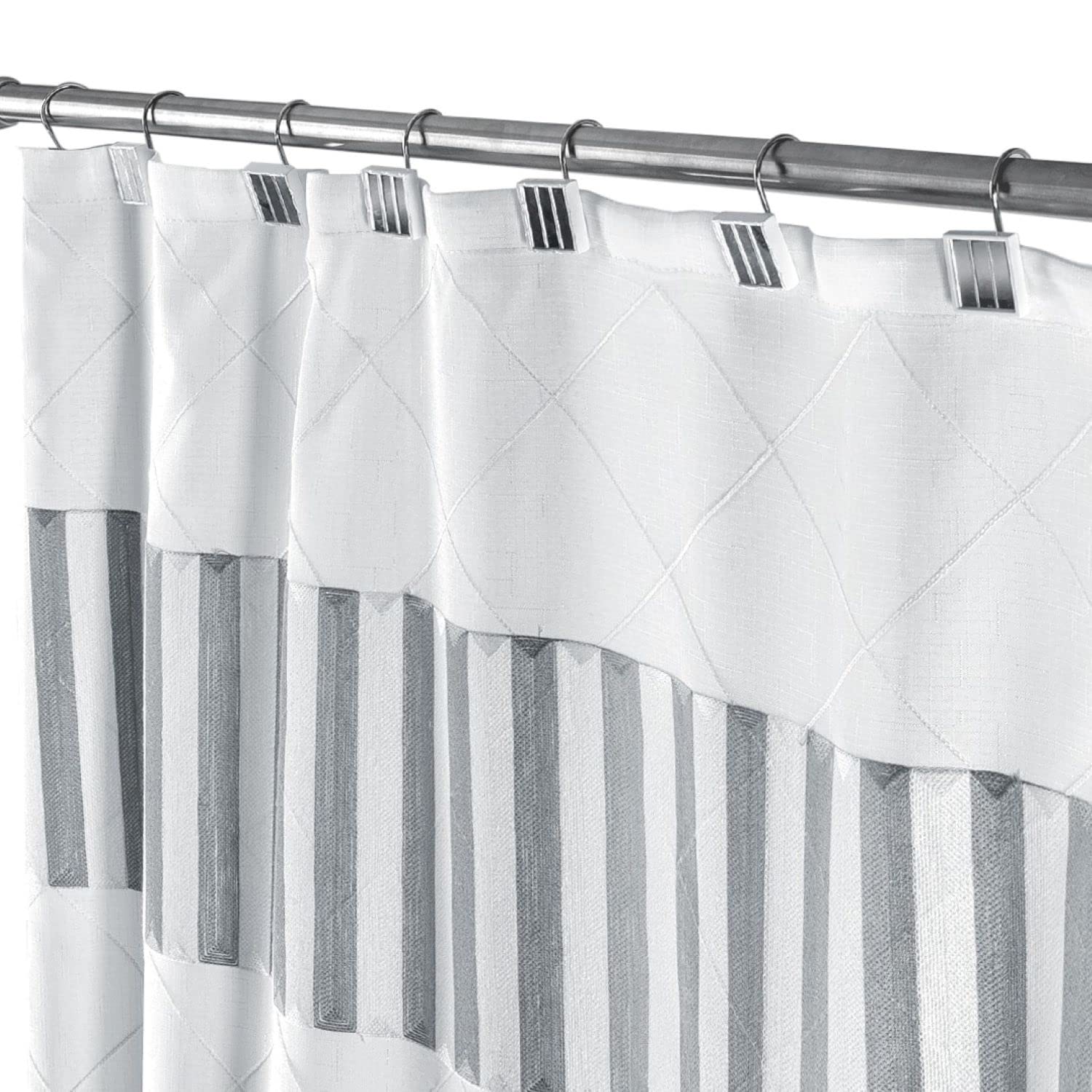 Creative Scents White Shower Curtain Hooks - Set of 12 Shower Curtain Rings Durable Sturdy Constructed - Decorative Smooth Gliding Shower Hooks for Shower Curtain (Quilted Mirror Style) - Like New