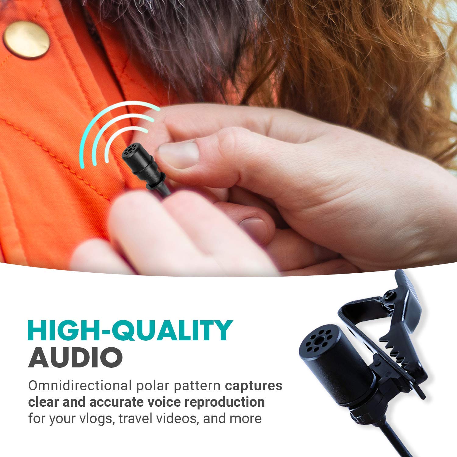 Movo LV1 Lavalier Lapel Clip on Microphone for Cameras, Camcorders and Smartphones Compatible with iPhone and Android Perfect Lav Mic for Filming Podcast, Vlogging and YouTube Videos - Like New