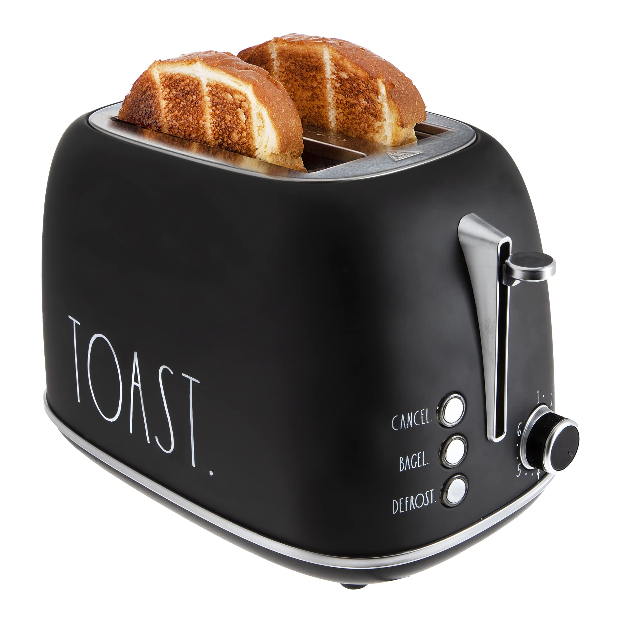Rae Dunn Retro Rounded Bread Toaster, 2 Slice Stainless Steel Toaster with Removable Crumb Tray, Wide Slot with 6 Browning Levels, Bagel, Defrost and Cancel Options - Like New