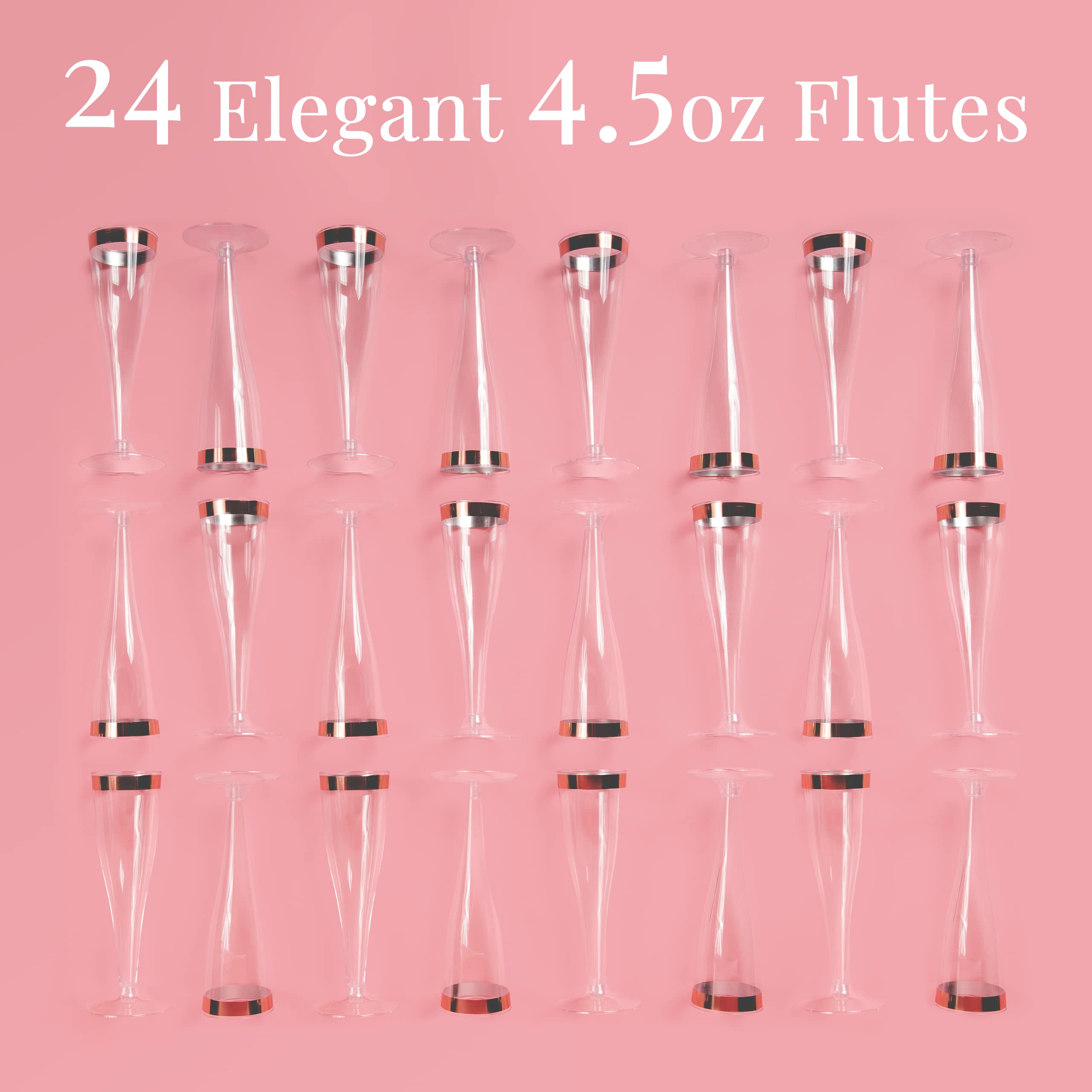 Prestee 24 Plastic Champagne Flutes Disposable, Rose Gold Plastic Champagne Glasses for Parties, Plastic Cups, Plastic Toasting Glasses, Wedding Cocktail Cups, New Years Eve Party Supplies 2024  - Like New