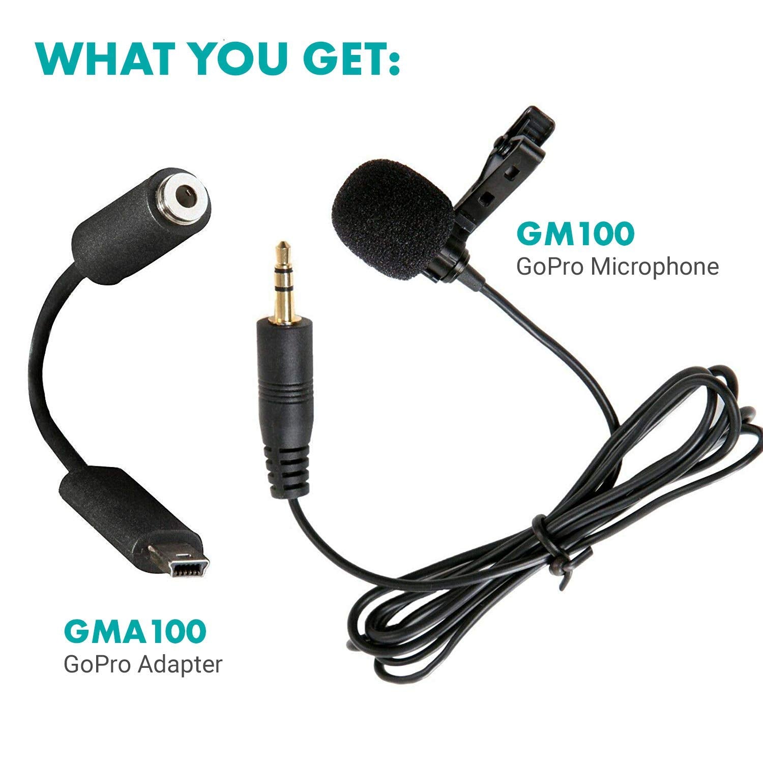 Movo GM100 Clip-on Lavalier Microphone for Compatible with GoPro HERO3, HERO3+ and HERO4 Black, White and Silver Editions - Includes Mic Adapter for Go Pro - Acceptable