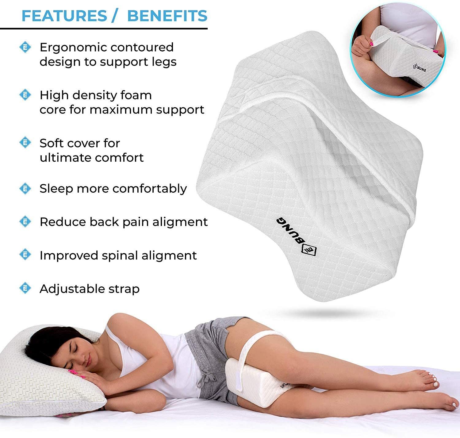 Knee Pillow with Adjustable and Removable Strap for Hip, Back, Leg, Knee Pain Relief -Leg Pillow- Ideal for Side Sleepers, Pregnancy and Spine Alignment Memory Foam Wedge Contour with Washable Cover  - Like New
