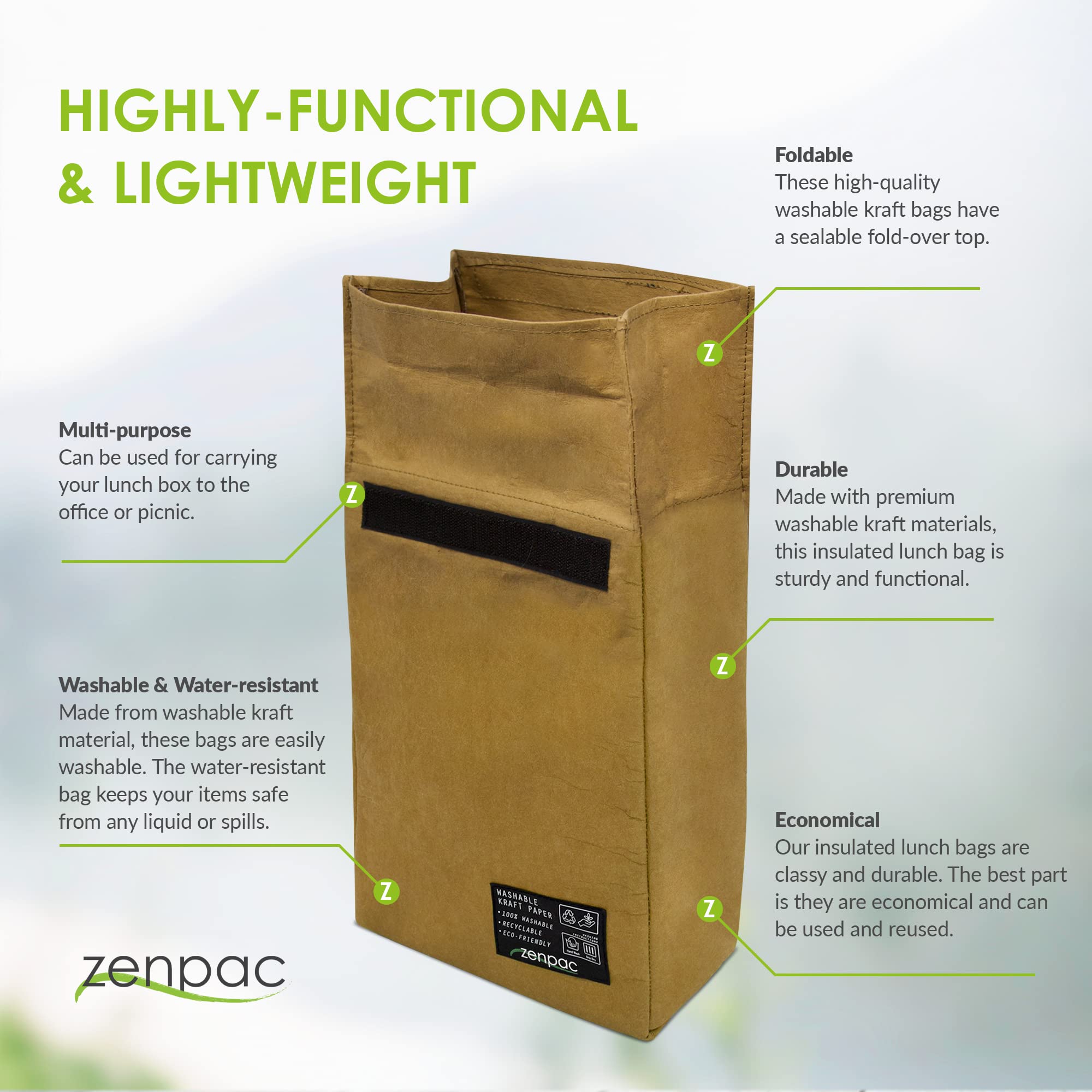 ZENPAC Small Designer Reusable Lunchbag for Men and Women - Good