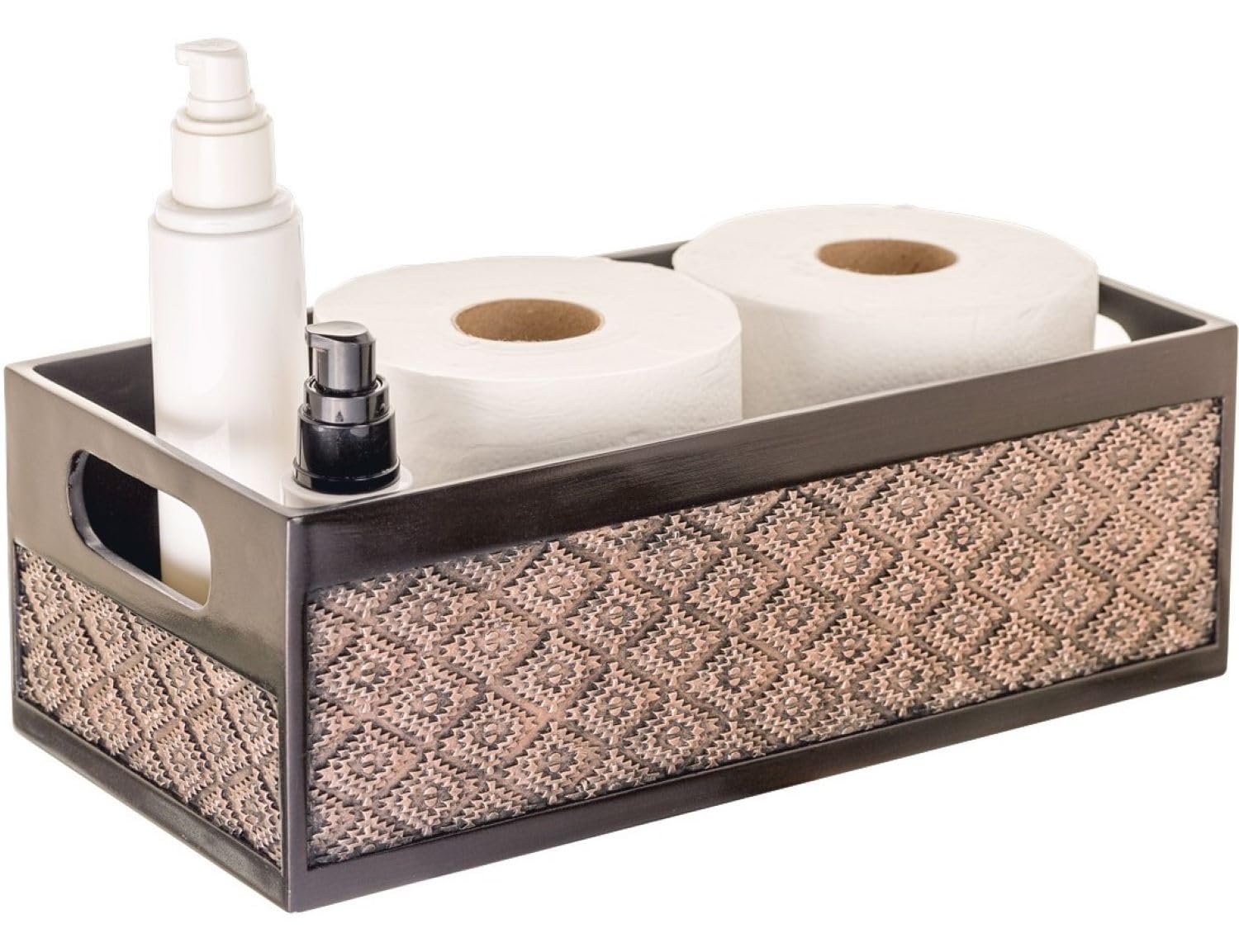Dublin Bathroom Decor Box Toilet Paper Storage Basket - Decorative Bathroom Storage Toilet Tank Topper - Bathroom Organizer Countertop Container for Organization, Modern Brown Bathroom Decor Storage - Like New