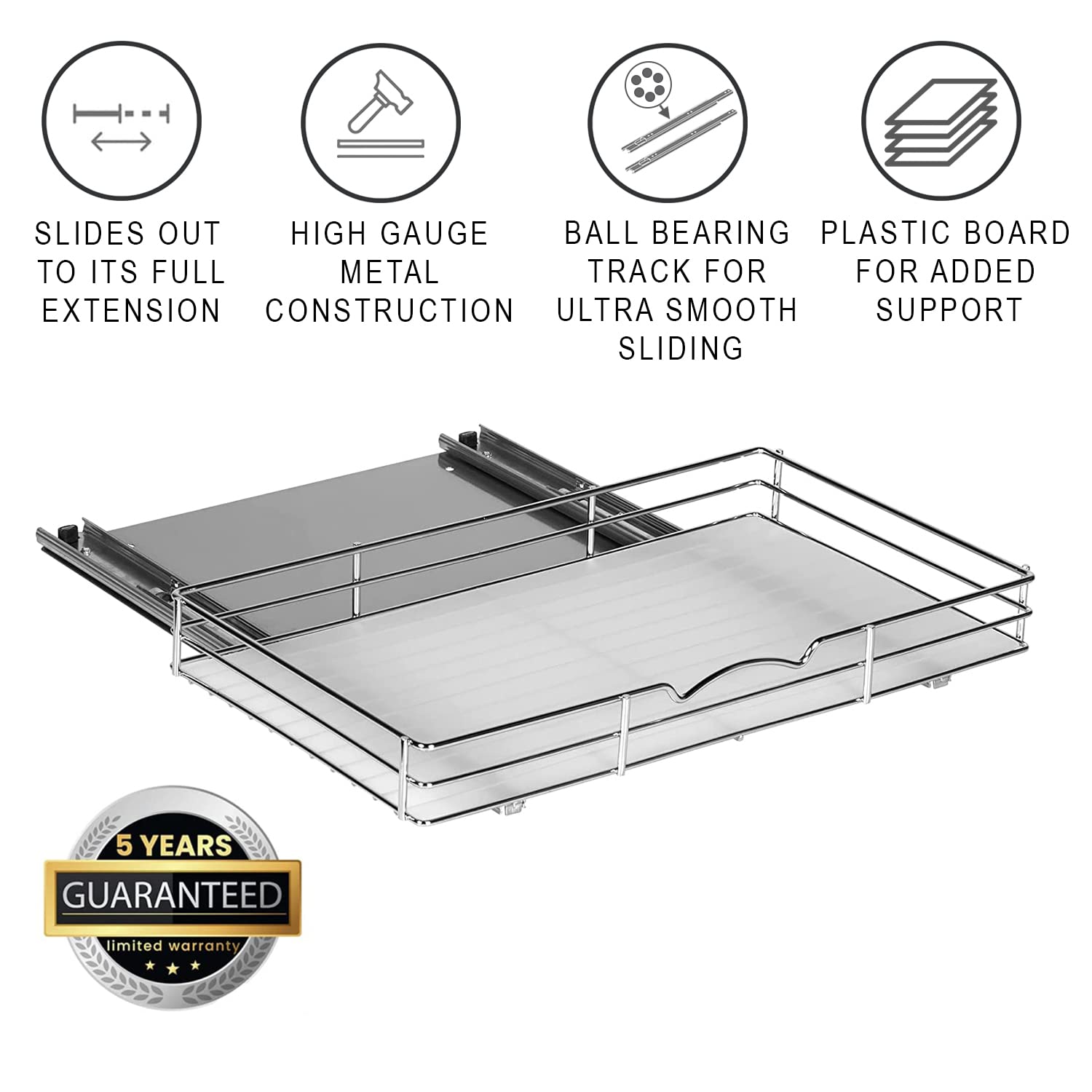 Pull Out Cabinet Organizer for Spices, Cans - Heavy Duty with 5 Year Limited Warranty- Pull Out Spice Rack- Chrome 18-3/8"Wx 10-1/2"D x 2-3/4� H Cabinet Pull Out Shelf for Cans, Hardware, Dishes, Etc. - Like New