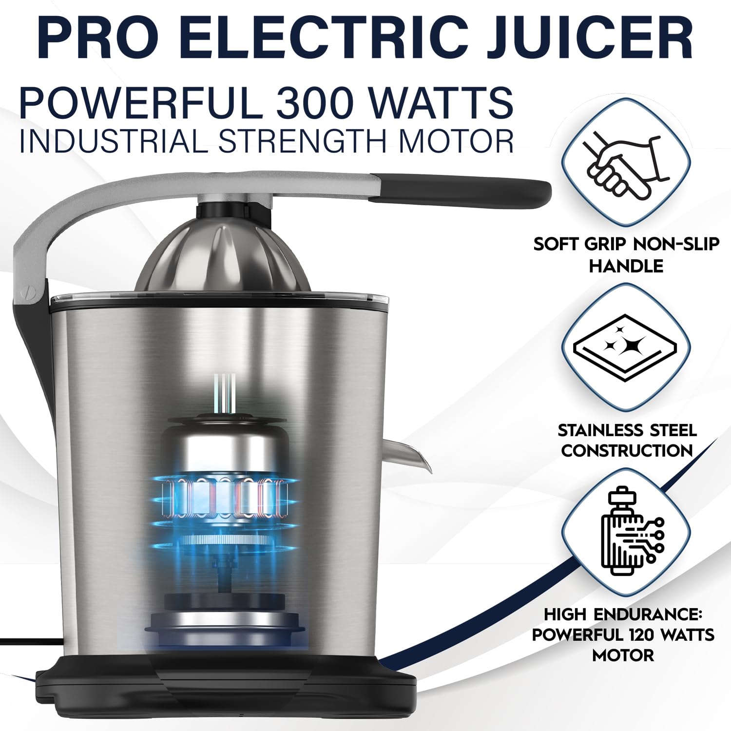 Eurolux Electric Citrus Juicer Power Pro - ELCJ-3000 - with 300 Watts of Power, This is The Most Powerful Juicer, for an Easy Smooth Juicing Experience | with Its New Updated Design - Very Good