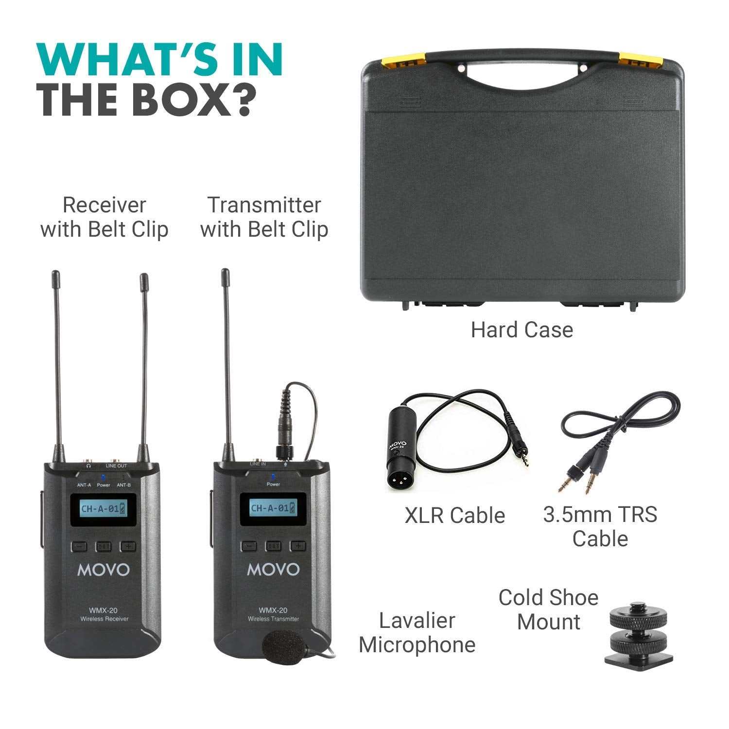 Movo WMX-20 48-Channel UHF Wireless Lavalier Microphone System with 1 Receiver, 1 Transmitter, and 1 Lapel Microphone Compatible with DSLR Cameras (330' ft Audio Range) - Very Good