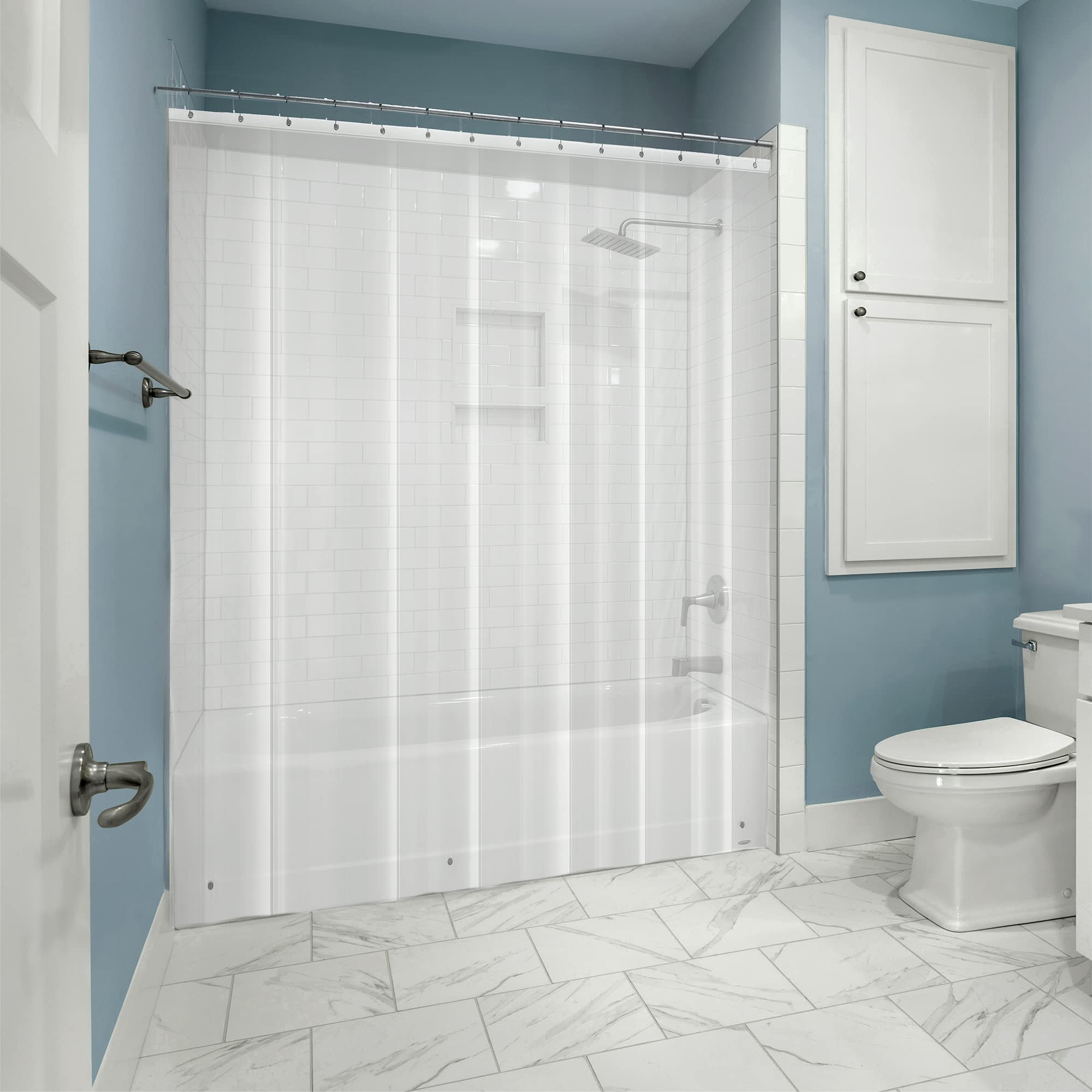 2 Pack 8G Clear Shower Curtain Liner, 72 x 72 PEVA Bathroom Shower Liners with Rustproof Metal Grommet and 3 Magnetic Weights, Heavy Duty, Compatible with Most Standard Showers - Like New