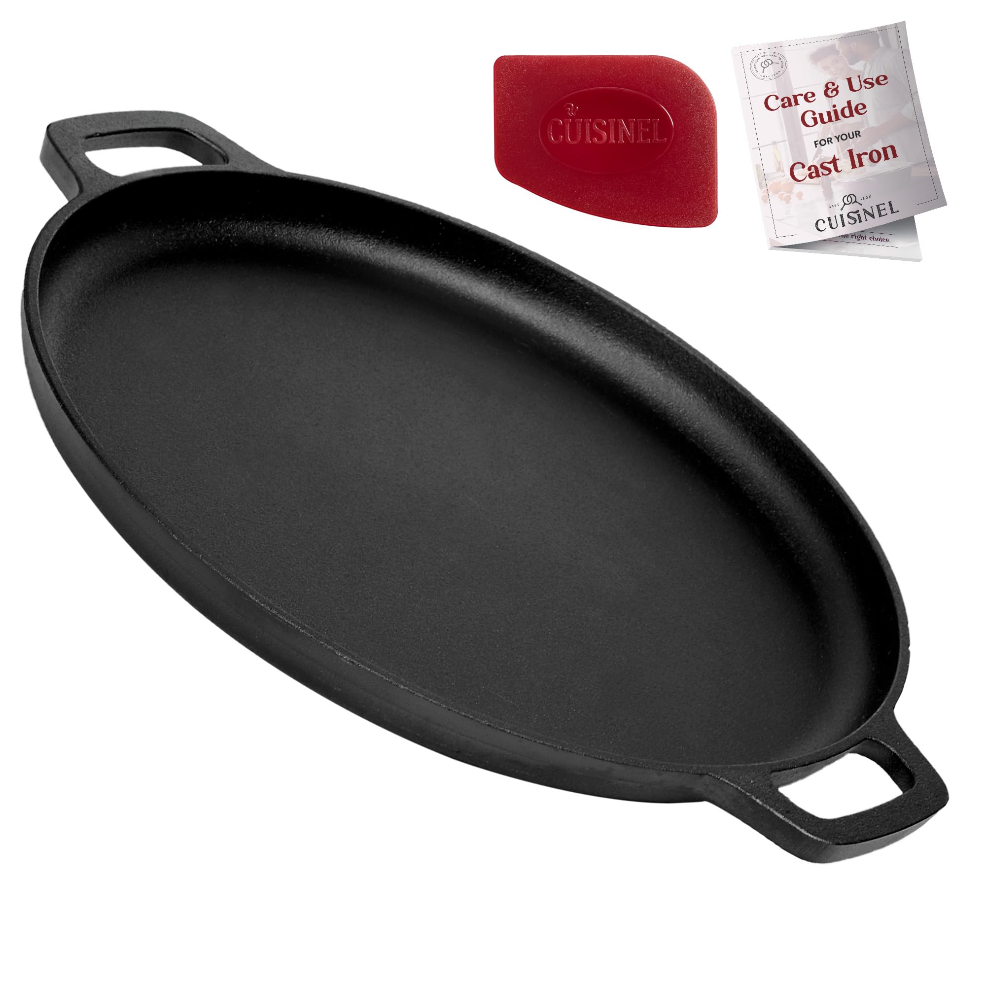 Cuisinel Cast Iron Pizza Pan/Round Griddle - 13.5" Flat Skillet - for Crepes and Frozen Pizza - Pre-Seasoned Comal for Tortillas - Dosa Tawa Roti - Works for Baking, Stove, Oven, Grill, BBQ, Campfire  - Like New