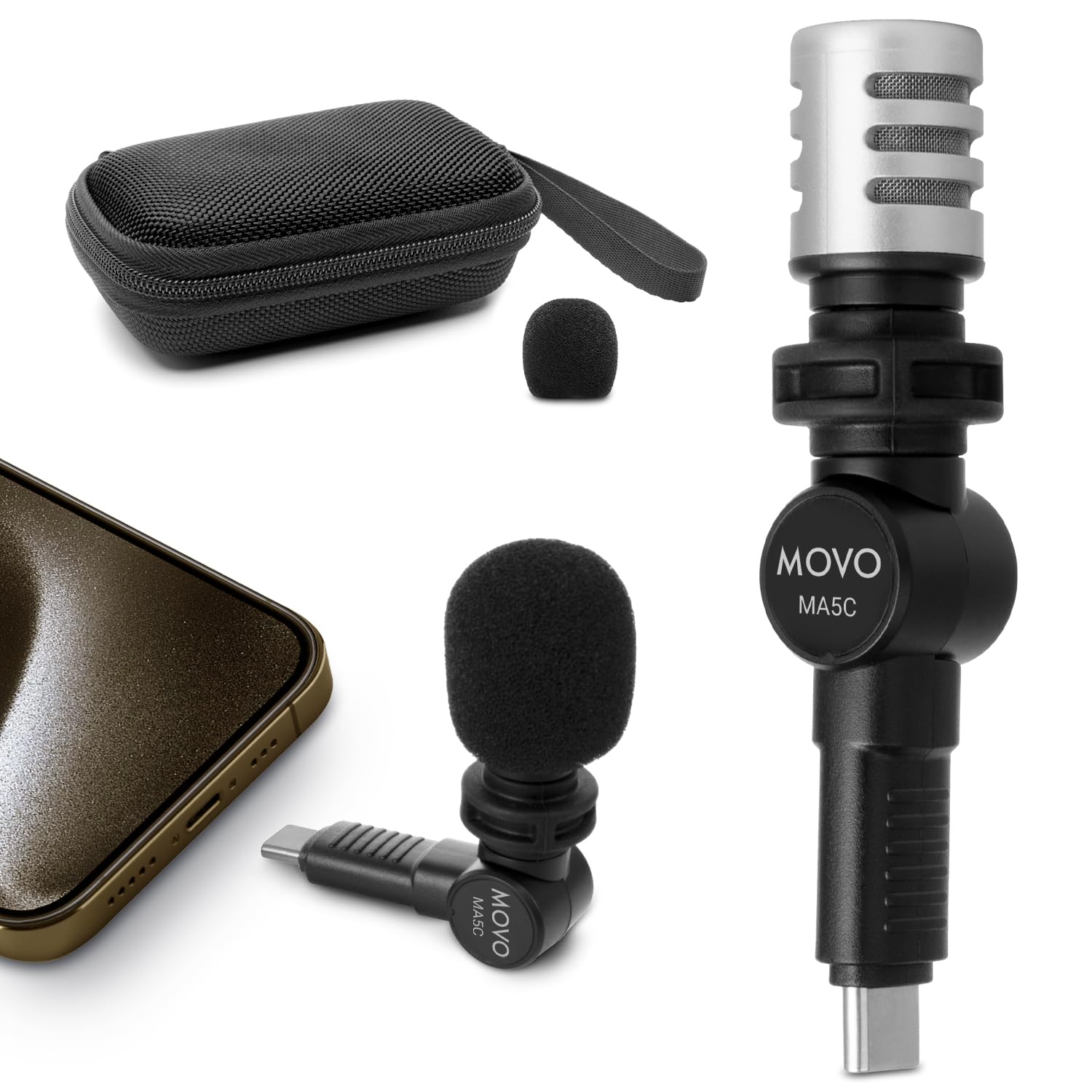 Movo External USB-C Microphone for iPhone 15 - Mic for iPhone 15, USB-C Devices - Portable Condenser Shotgun Mic for Video Recording, Voiceover, Interview, Travel, Vlogging, YouTube - Like New