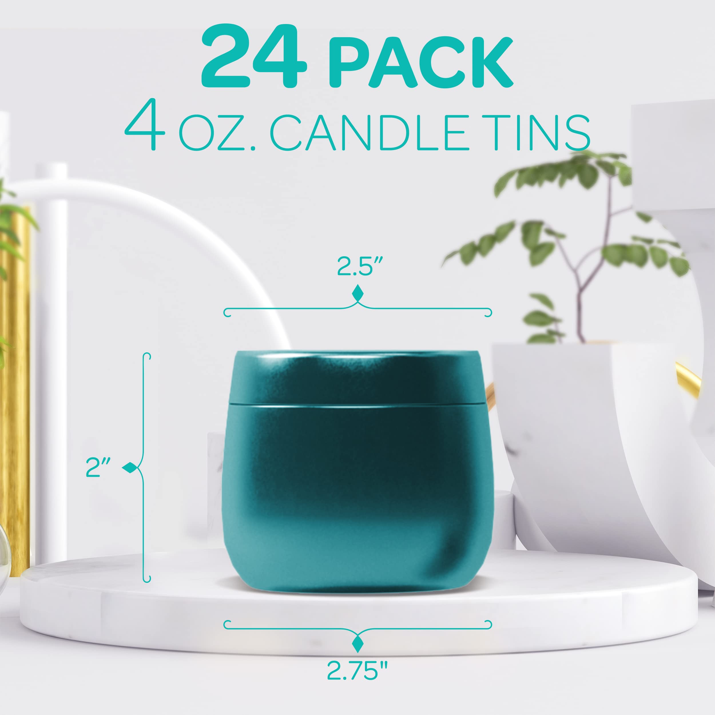 Hearts & Crafts Teal Candle Tins 4 oz with Lids - 24-Pack of Bulk Candle Jars for Making Candles, Arts & Crafts, Storage, Gifts, and More - Empty Candle Jars with Lids  - Like New