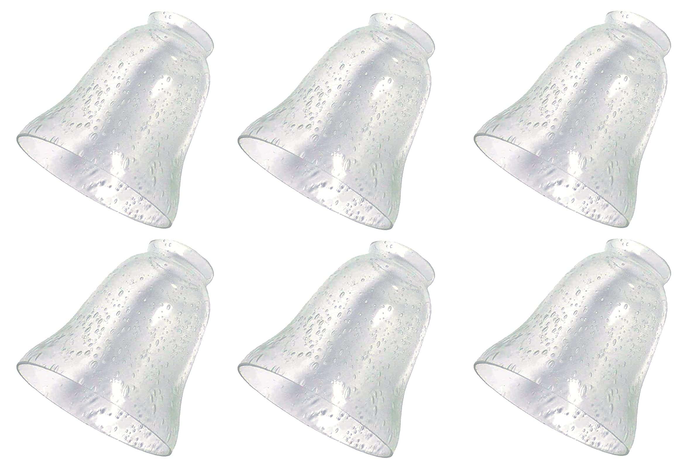 Dysmio Ceiling Fan Light Covers, Ceiling Fan Globes Replacement Glass, Light Fixture Replacement Glass, Clear Seeded 5-1/4 inches high 4-13/16 inches in diameter Standard 2-1/4-inch fitter, 6 Pack - Like New