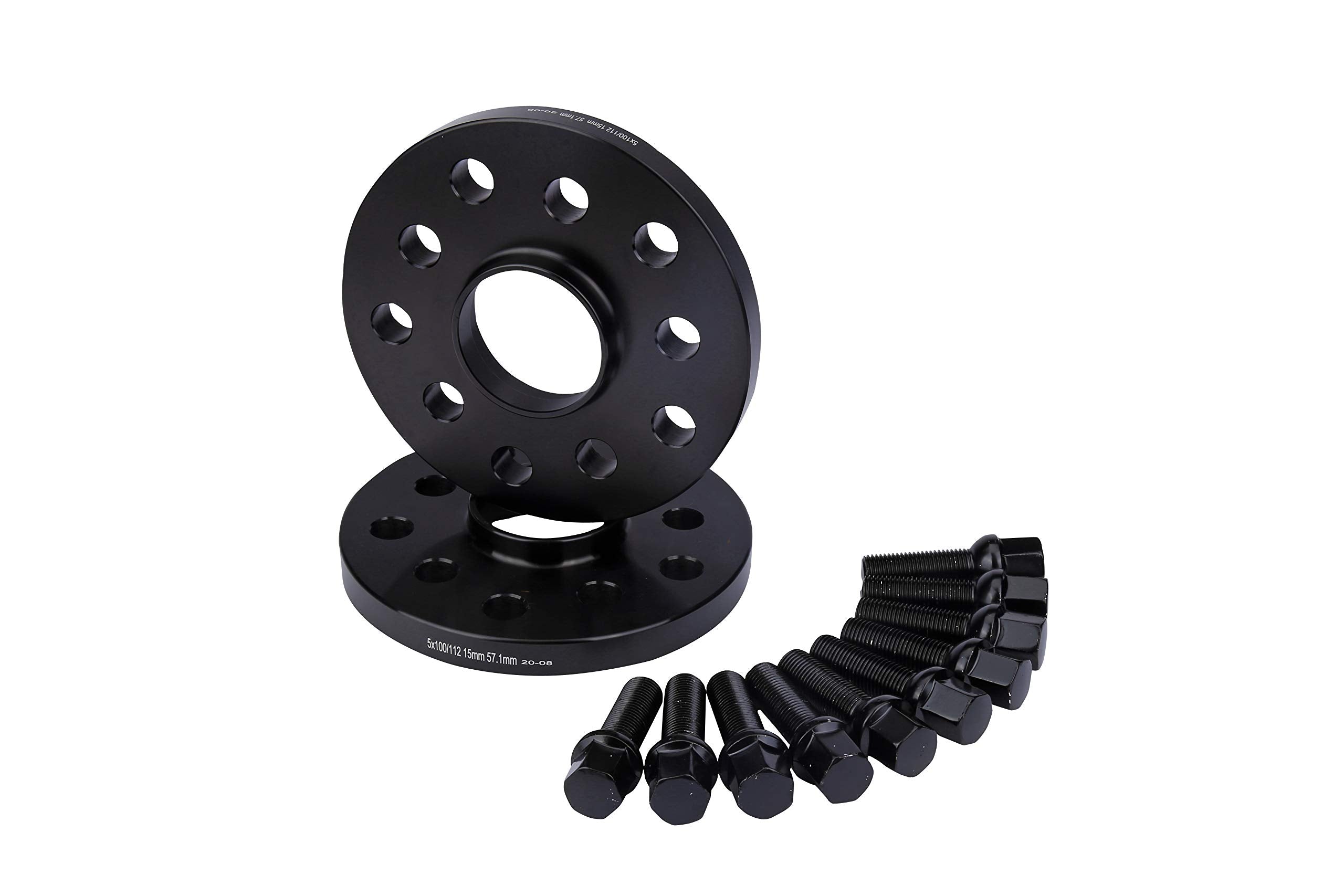 Wheel Spacer Set of 2-5x100 Pattern - 5x112mm Hub Centric 57.1mm Bore - M14 x 1.5 Studs 15mm Thick - Compatible with Audi and Volkswagen - A3, A4, A5, Golf, GTI, Jetta, Passat, Tiguan, Bettle - Like New