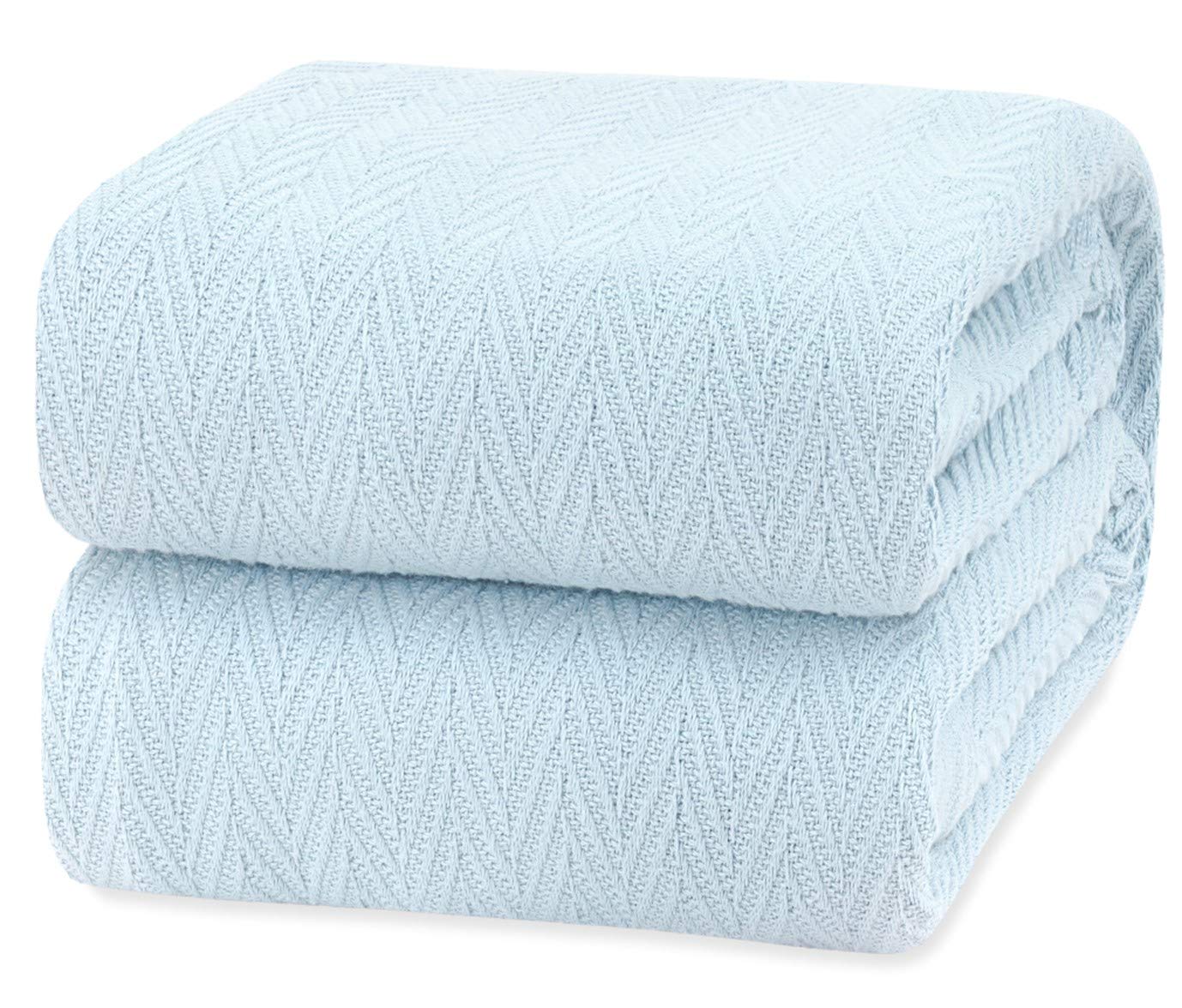 White Classic Queen Size Blanket for Bed, 100% Cotton Blankets Soft and Breathable, 410Gsm Waffle Lightweight Summer Blanket 90x90 Inches Light Blue - Like New
