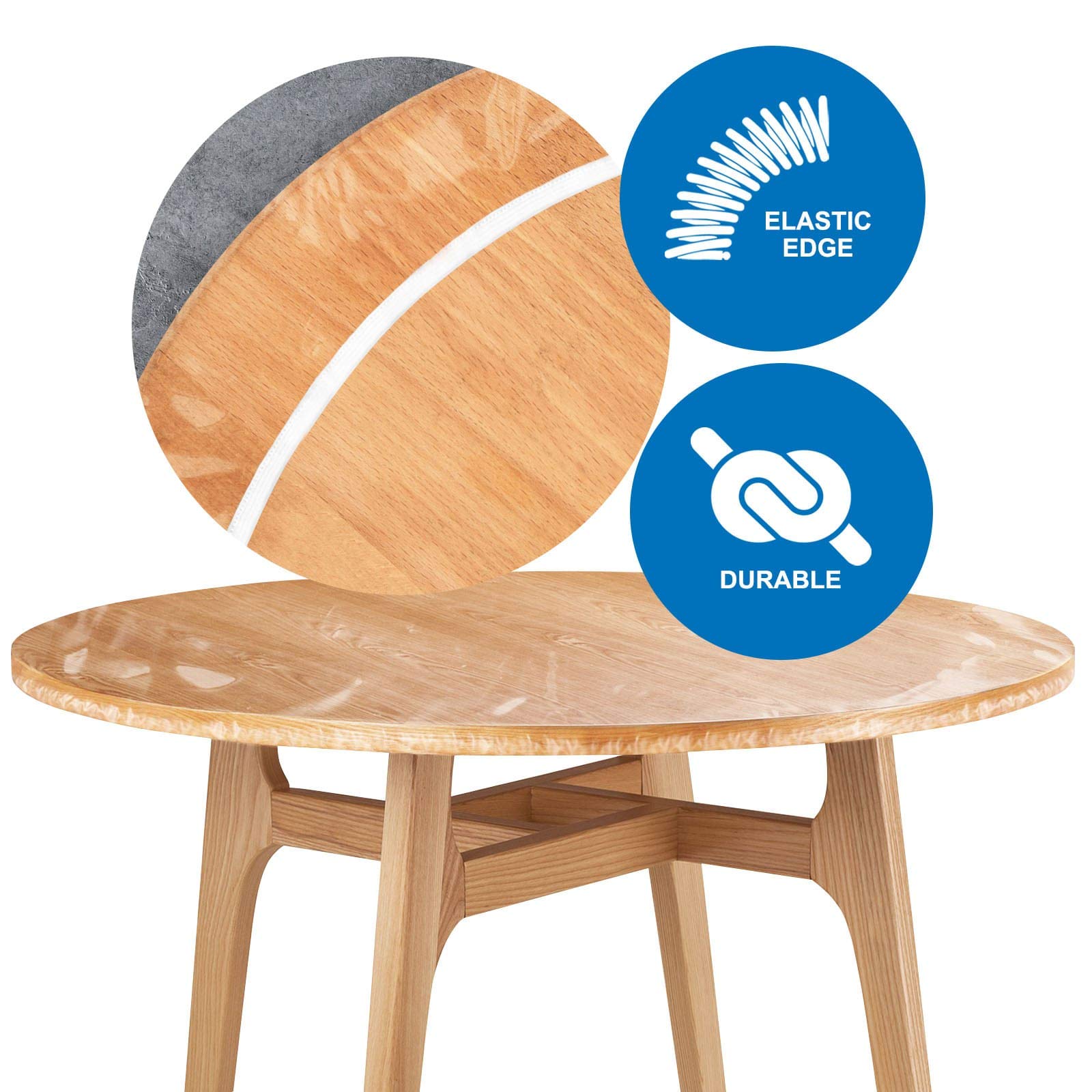 Sorfey Heavy Duty, Waterproof, Clear, Elasticized, Vinyl Tablecloth Cover. Protect Your Tables. Great for Indoor and Outdoors - Very Good