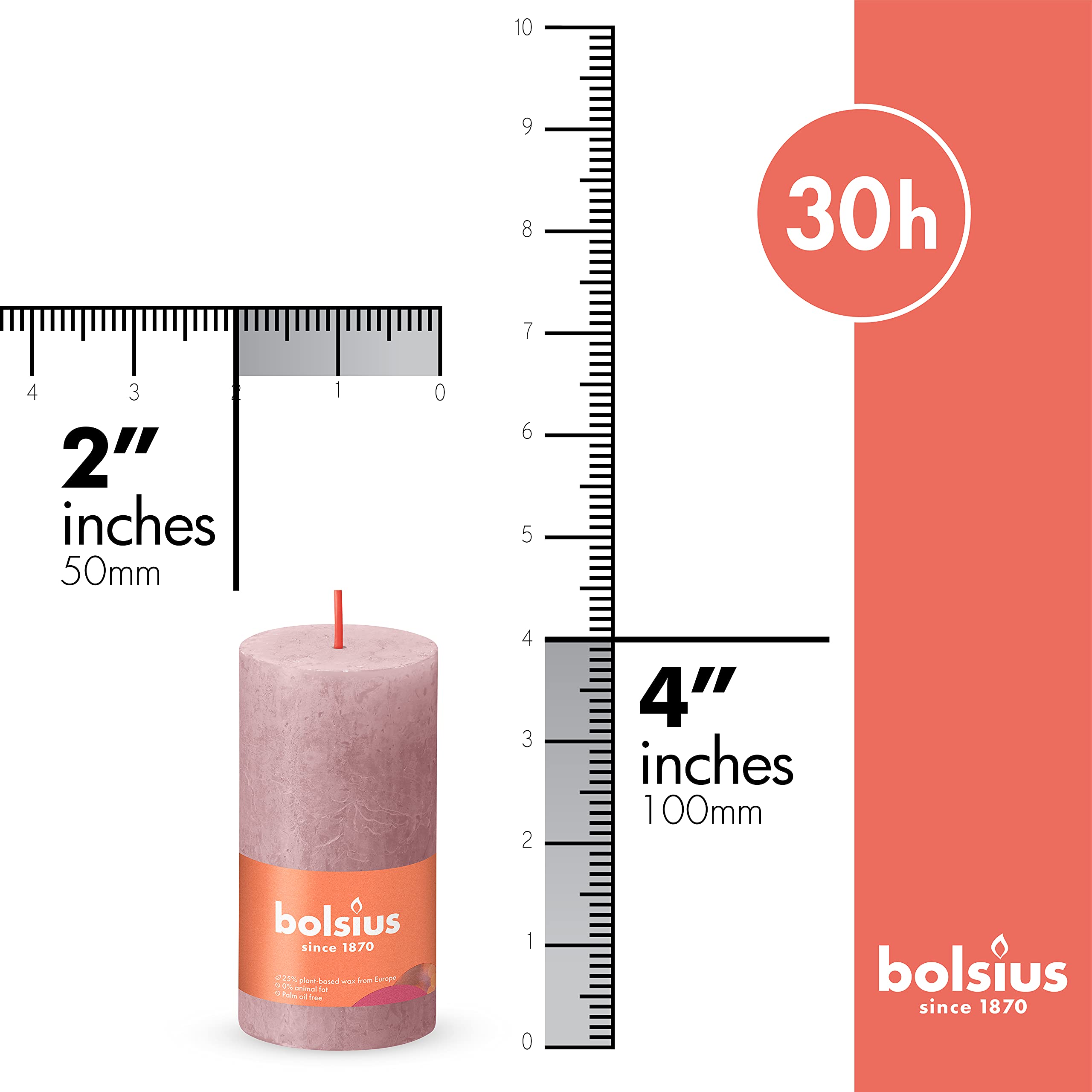 BOLSIUS 4 Pack Ash Rose Rustic Pillar Candles - 2 X 4 Inches - Premium European Quality - Includes Natural Plant-Based Wax - Unscented Dripless Smokeless 30 Hour Party D�cor and Wedding Candles - Very Good