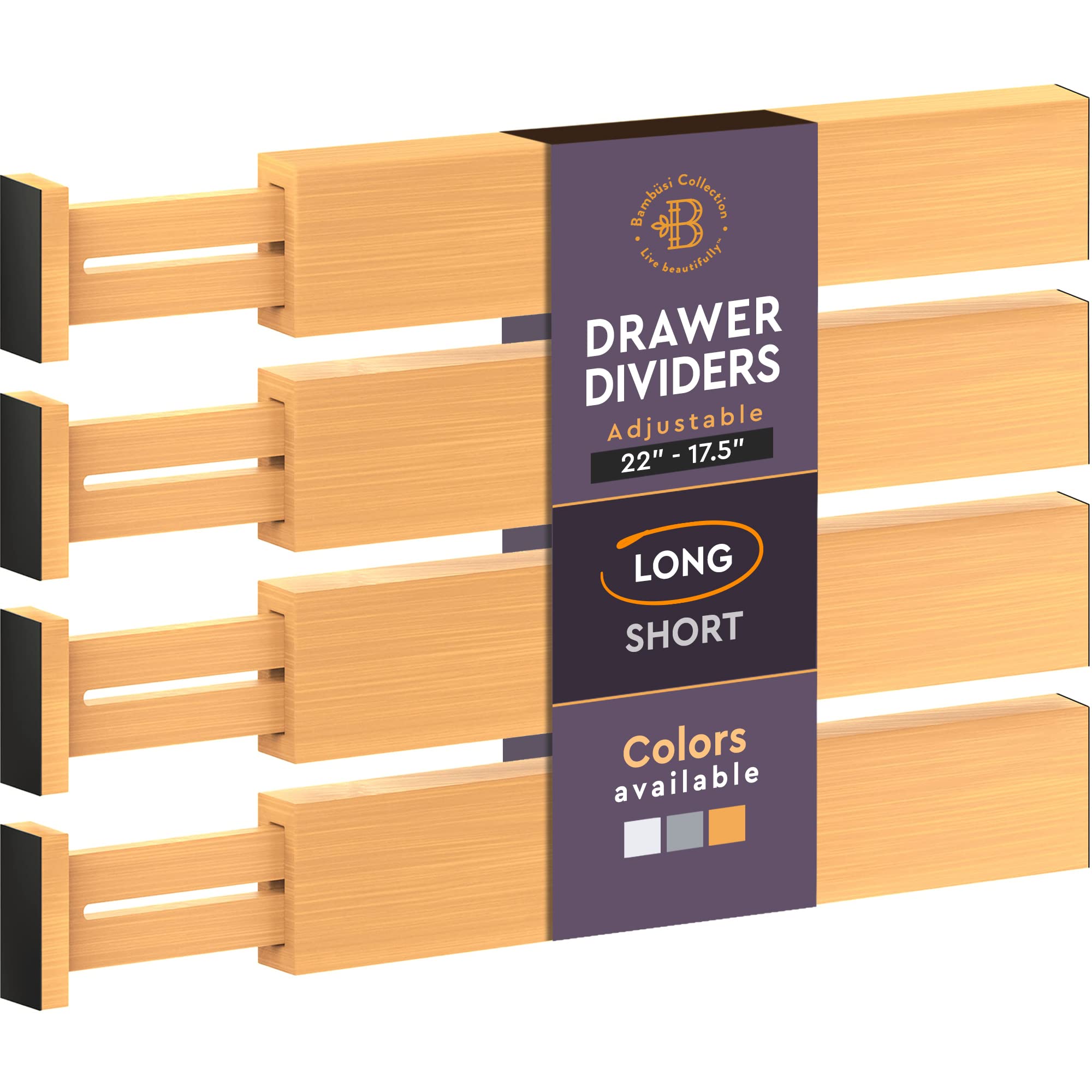 Bamb�si Adjustable Drawer Dividers - Expandable 16" to 22" - Drawer Organizer for Kitchen, Dresser, Bedroom, Bathroom, Clothes Drawer Divider Separators, 4-Pack (Natural Bamboo) - Very Good