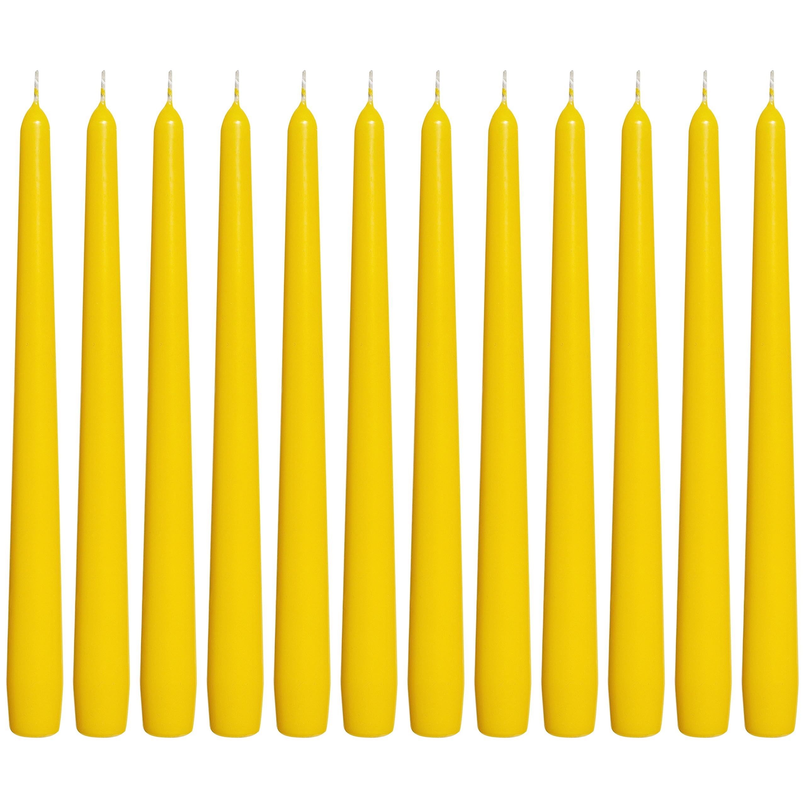 BOLSIUS Yellow Taper Candles - 12 Pack Individually Wrapped Unscented 10 Inch Dinner Candle Set - 8 Burn Hours - Premium European Quality - Smokeless & Dripless Household Wedding & Party Candlesticks - Very Good