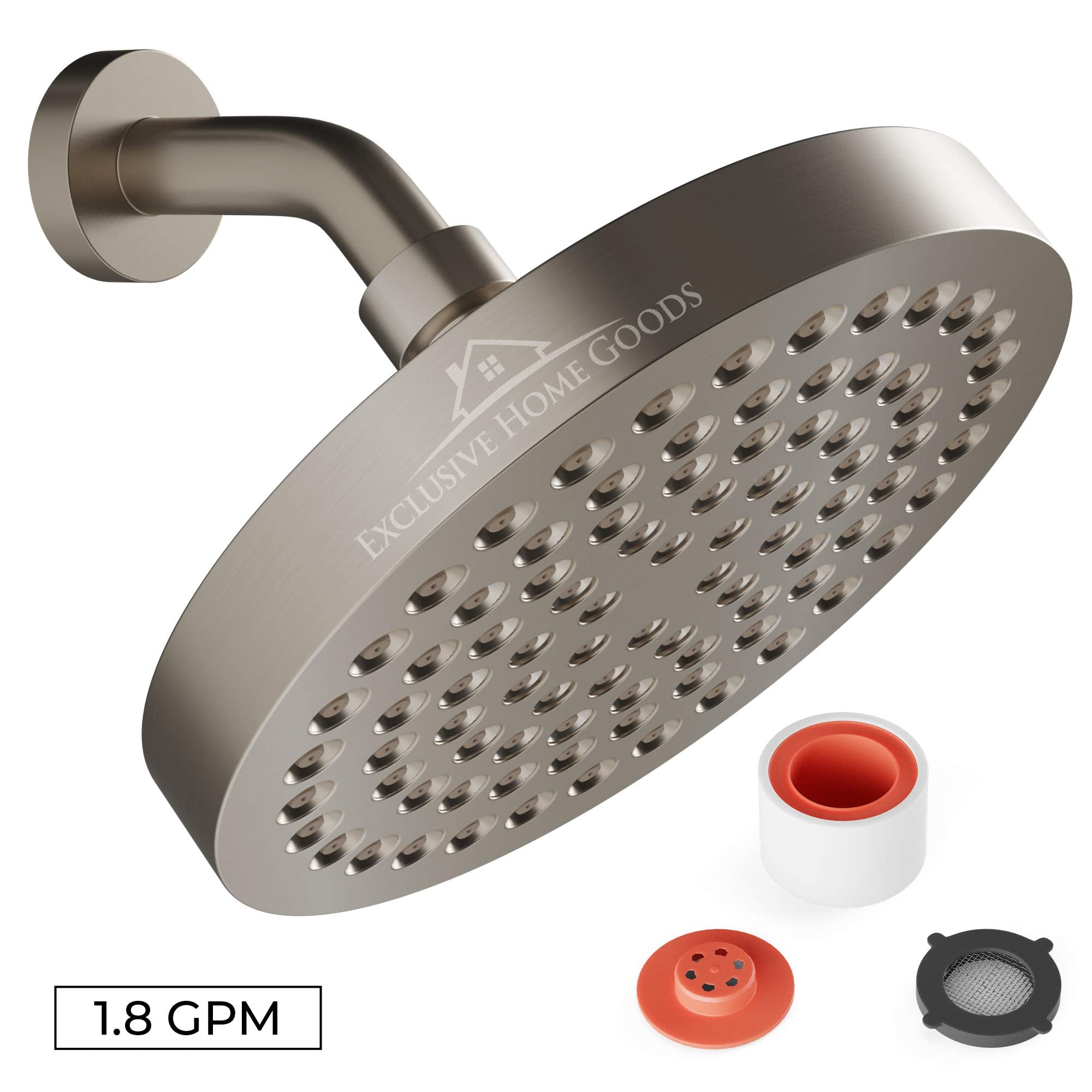 Heatsistence-Rainfall Shower Head - 6" High Pressure Shower Heads - 1.8 GPM Shower Heads with Anti-Clog 90 Rubber Jets - 360� Rotation Adjustable Shower Head - Rustproof Bathroom Shower Head - Like New