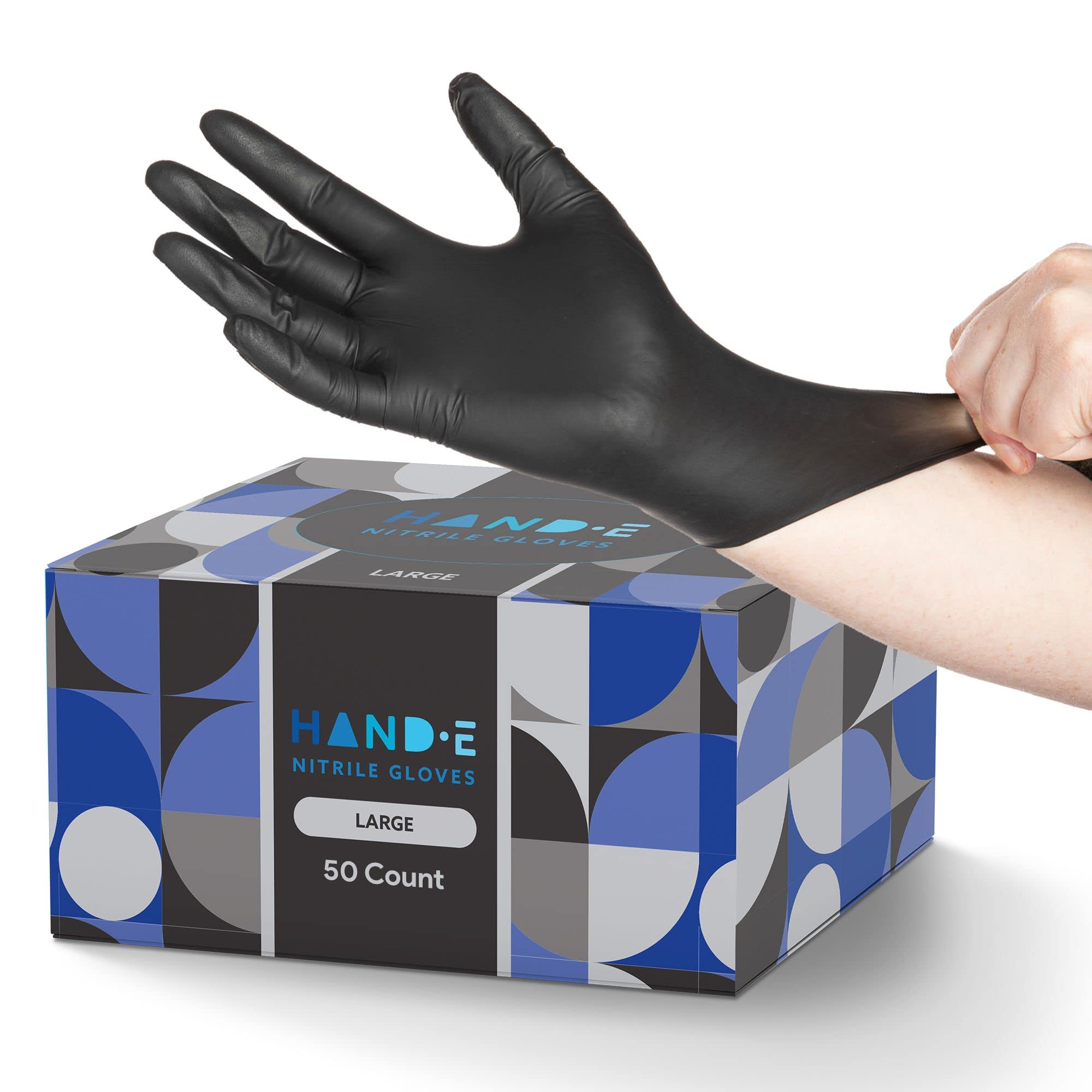 Hand-E Touch Black Nitrile Disposable Gloves - Latex Free BBQ, Tattoo, Hair Dye, Cooking, Mechanic Gloves - Like New