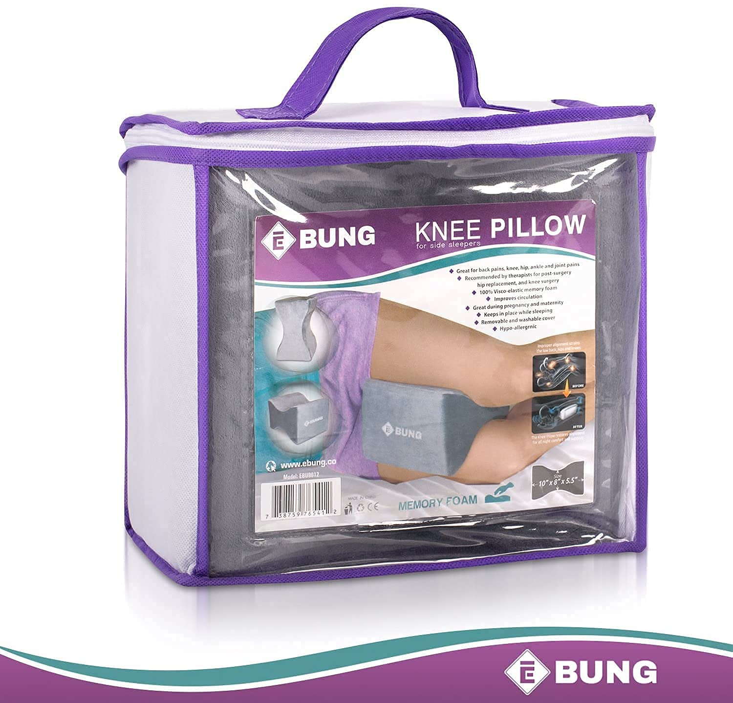 Memory Foam Knee Pillow & Leg Pillow for Hip, Back, Leg, Knee Pain Relief - Ideal for Side Sleepers, Pregnancy and Right Spine Alignment �Memory Foam Wedge Contour with Washable Cover  - Like New