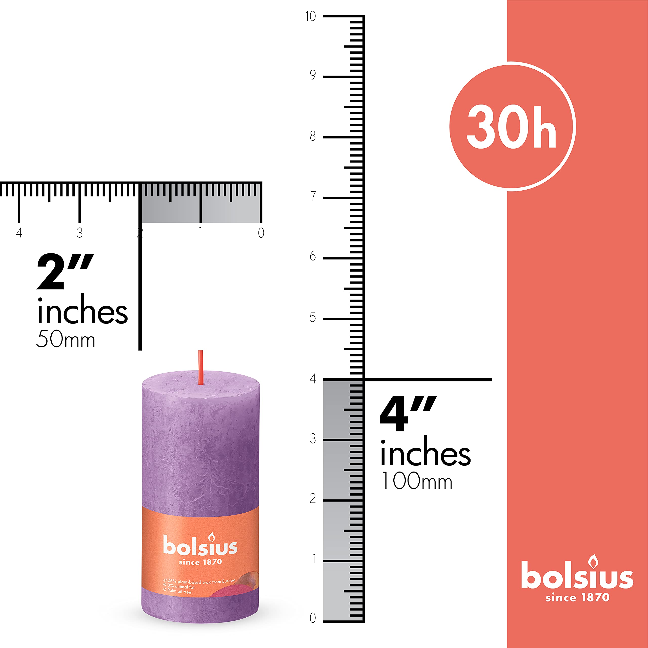 BOLSIUS 4 Pack Vibrant Violet (Purple) Rustic Pillar Candles - 2 X 4 Inches - Premium European Quality - Includes Natural Plant-Based Wax - Unscented Dripless Smokeless 30 Hour Party D�cor Candles - Acceptable