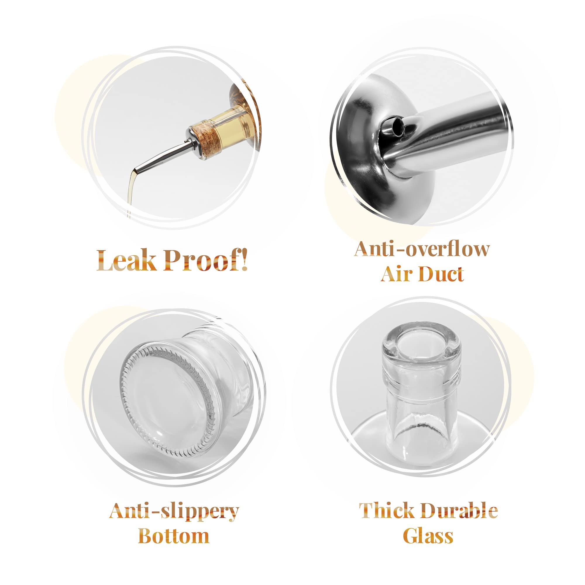 MosJos Original Mason Oil and Vinegar Dispenser Set - 17 oz Glass Olive Oil & Vinegar Cruet Set - Non-Drip, BPA-Free, Dishwasher Friendly Bottles with Stainless Steel Spouts - Acceptable