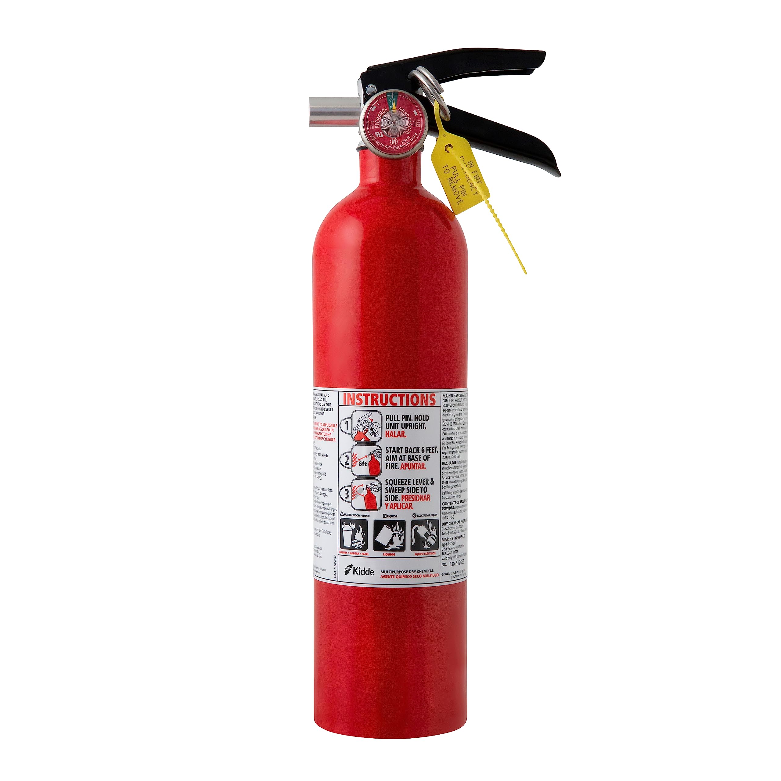 Kidde Pro 210 2A:10-B:C Fire Extinguisher, Rechargeable, Multi-Purpose for Home & Office, 4 lbs. - Like New