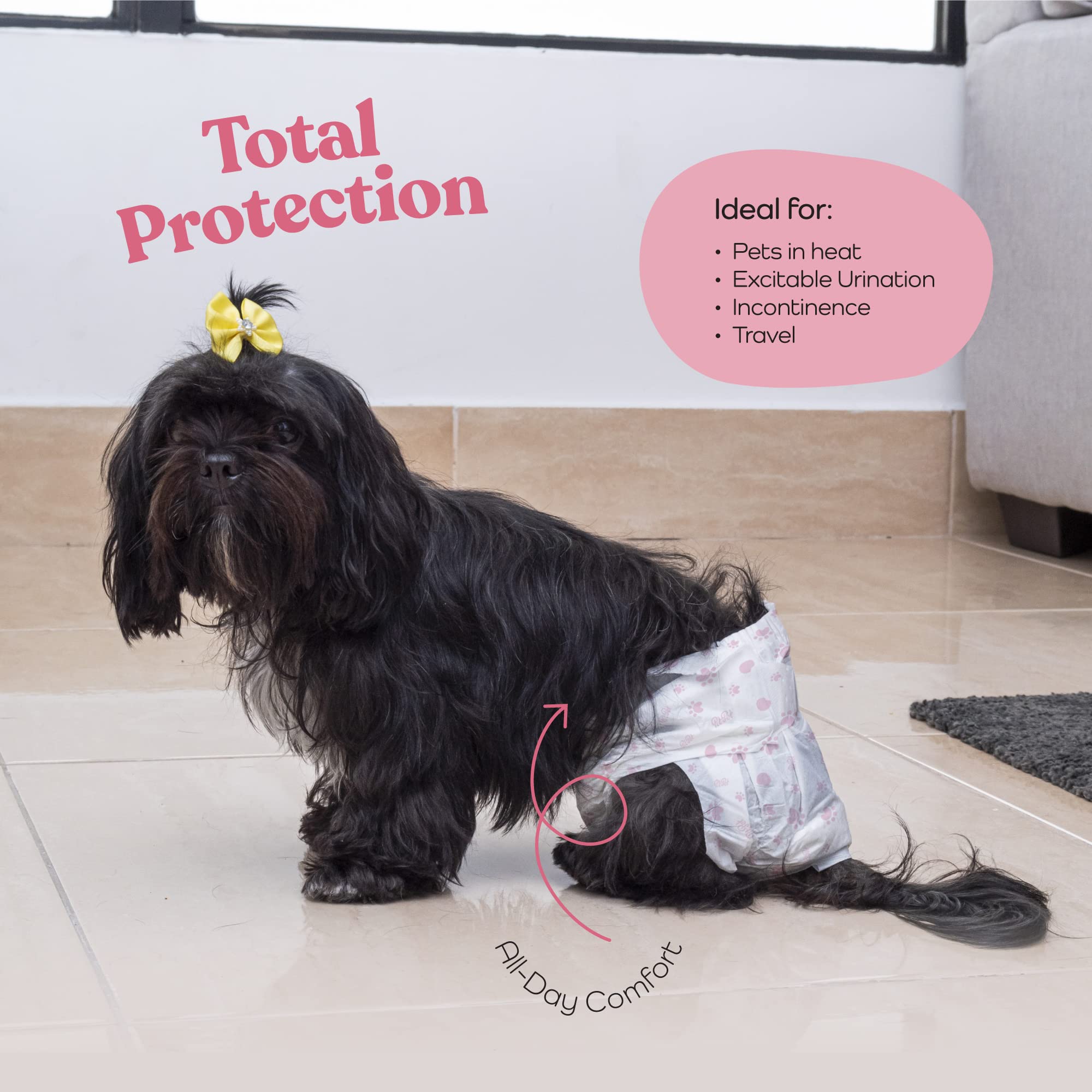 Super Absorbent Female Dog Diapers - 24-Pack Comfortable Disposable Doggie Diapers - FlashDry Gel Technology & Wetness Indicator - Leakproof Diapers for Dogs in Heat, Excitable Urination, Incontinence  - Like New