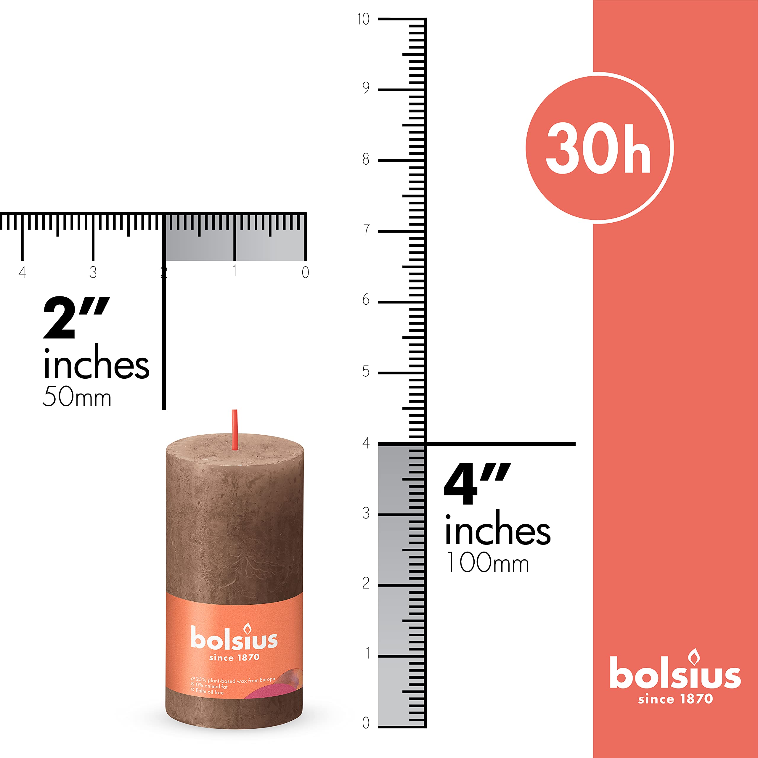 BOLSIUS 4 Pack Suede Brown Rustic Pillar Candles - 2 X 4 Inches - Premium European Quality - Includes Natural Plant-Based Wax - Unscented Dripless Smokeless 30 Hour Party D�cor and Wedding Candles - Acceptable