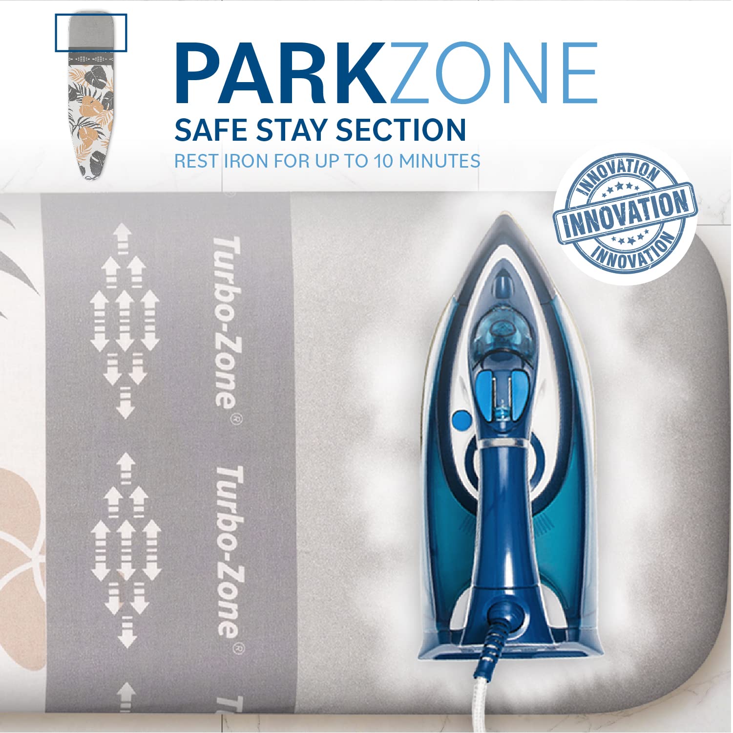 Bartnelli Ironing Board Cover and Pad, Made in Europe with New Patent Technology | 54x15 Iron Board Replacement Cover Featuring Park & Turbo Zone, Scorch Resistant 100% Cotton Thick Layered Top - Like New