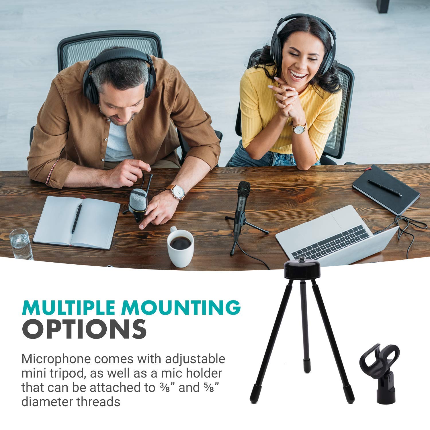 Movo HM-K1 Handheld Digital Cardioid Condenser Microphone for iPhone, Android, Computer with Mic Stand - USB, USB C and Lightning Connector Cables - Mic Compatible with PC, Mac, iPhone, iPad, Android - Like New