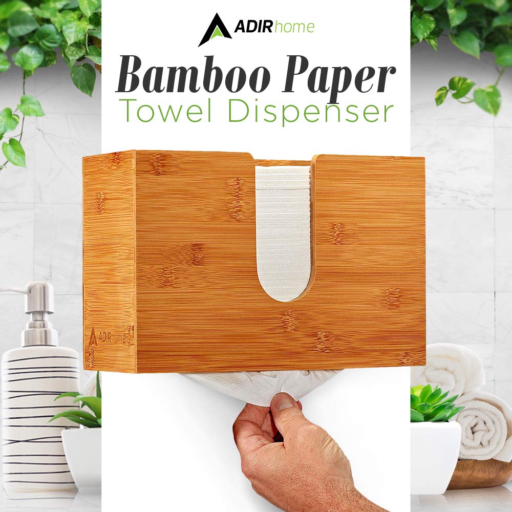 AdirHome Bamboo Paper Towel Dispenser 4.8" x 11.6" x 7.8" - Wall Mount or Countertop for Multifold Hand Napkins - Bathroom, Kitchen, Home or Commercial Use (Espresso) - Like New