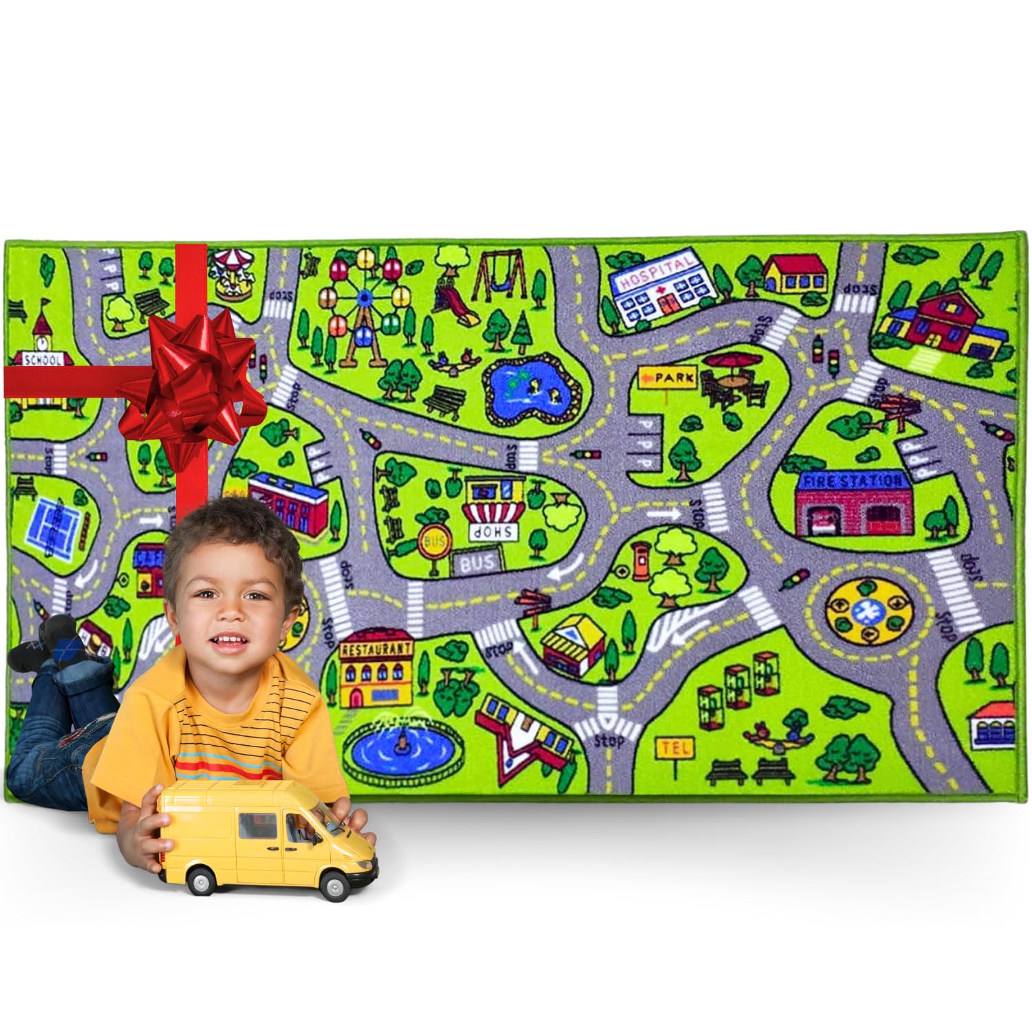 ToyVelt Car Rug Play Mat Carpet - Kids Road Rug for Cars and Trucks - Like New