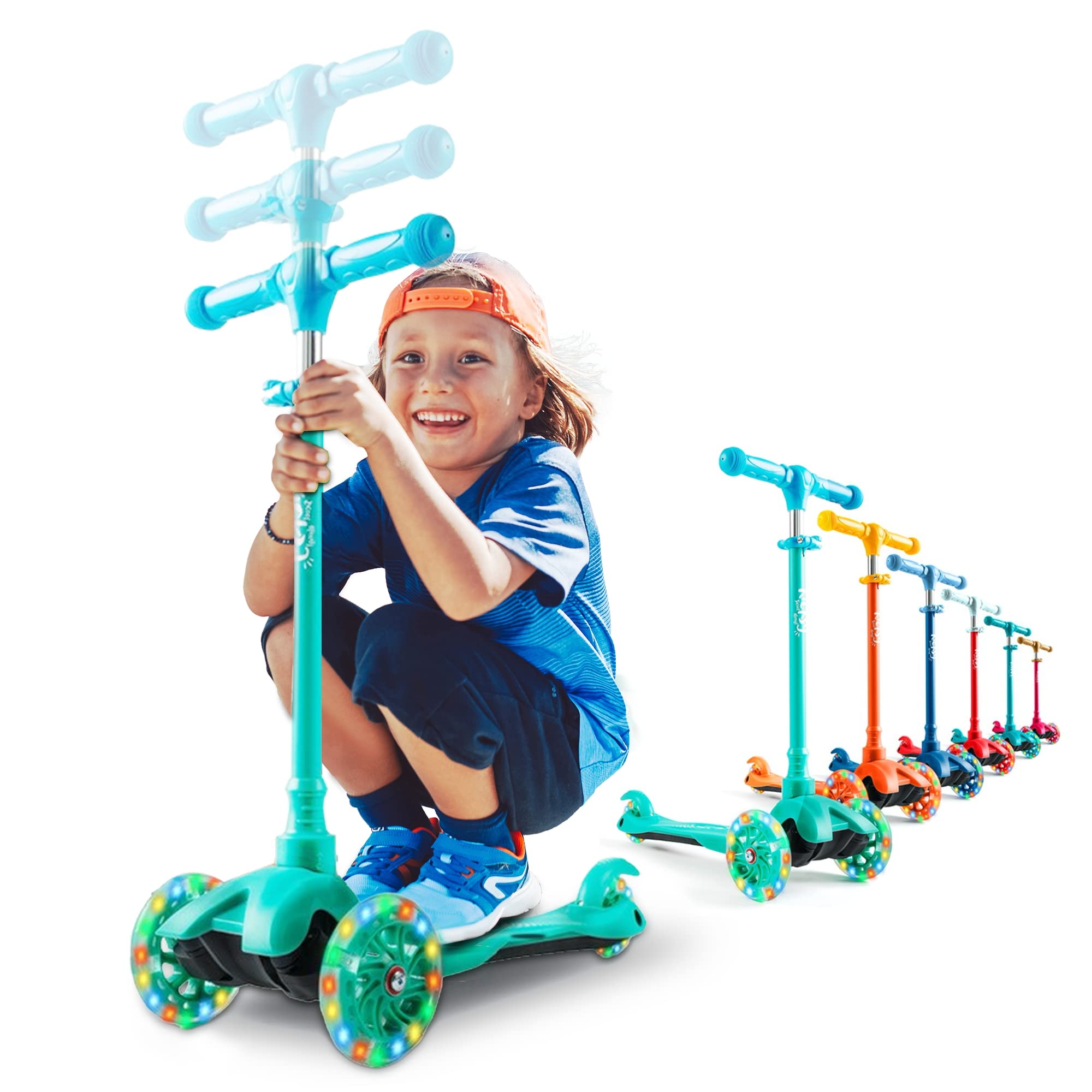 Kicksy - Kids Scooter - Toddler Scooter for Kids 2-5 Adjustable Height - 3 Wheel Scooter for Kids Ages 3-5 Boys & Girls - Kids Three Wheel Scooter with Light Up LED Wheels - Acceptable