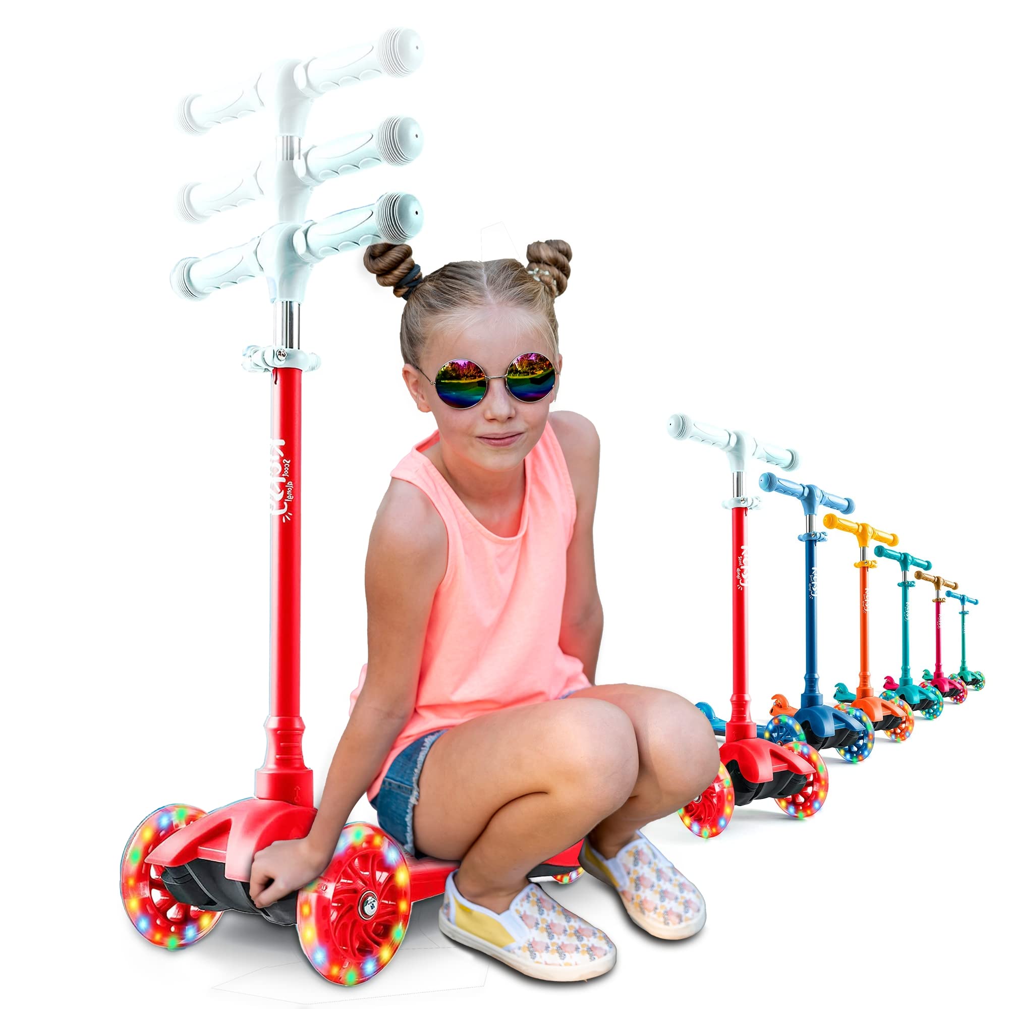 Kicksy - Kids Scooter - Toddler Scooter for Kids 2-5 Adjustable Height - 3 Wheel Scooter for Kids Ages 3-5 Boys & Girls - Kids Three Wheel Scooter with Light Up LED Wheels - Acceptable