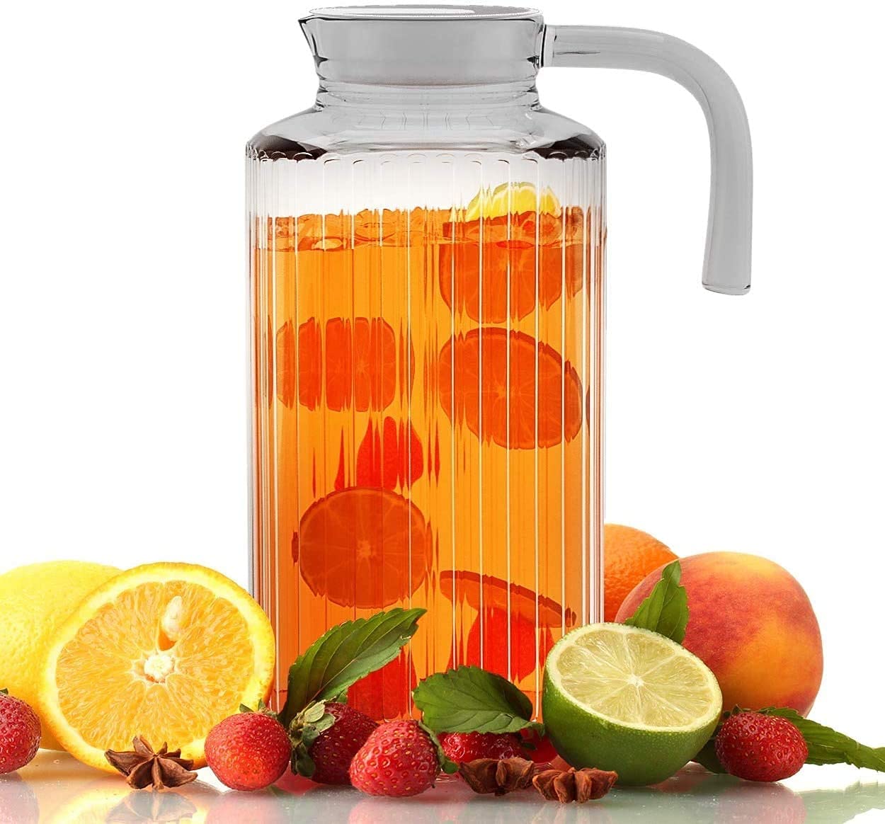 Fridge Pitcher � 60 OZ. Glass Water Fridge Pitcher with Lid By Home Essentials & Beyond Practical and Easy to use Fridge Pitcher Great for Lemonade, Iced Tea, Milk, Cocktails and more Beverages. - Acceptable